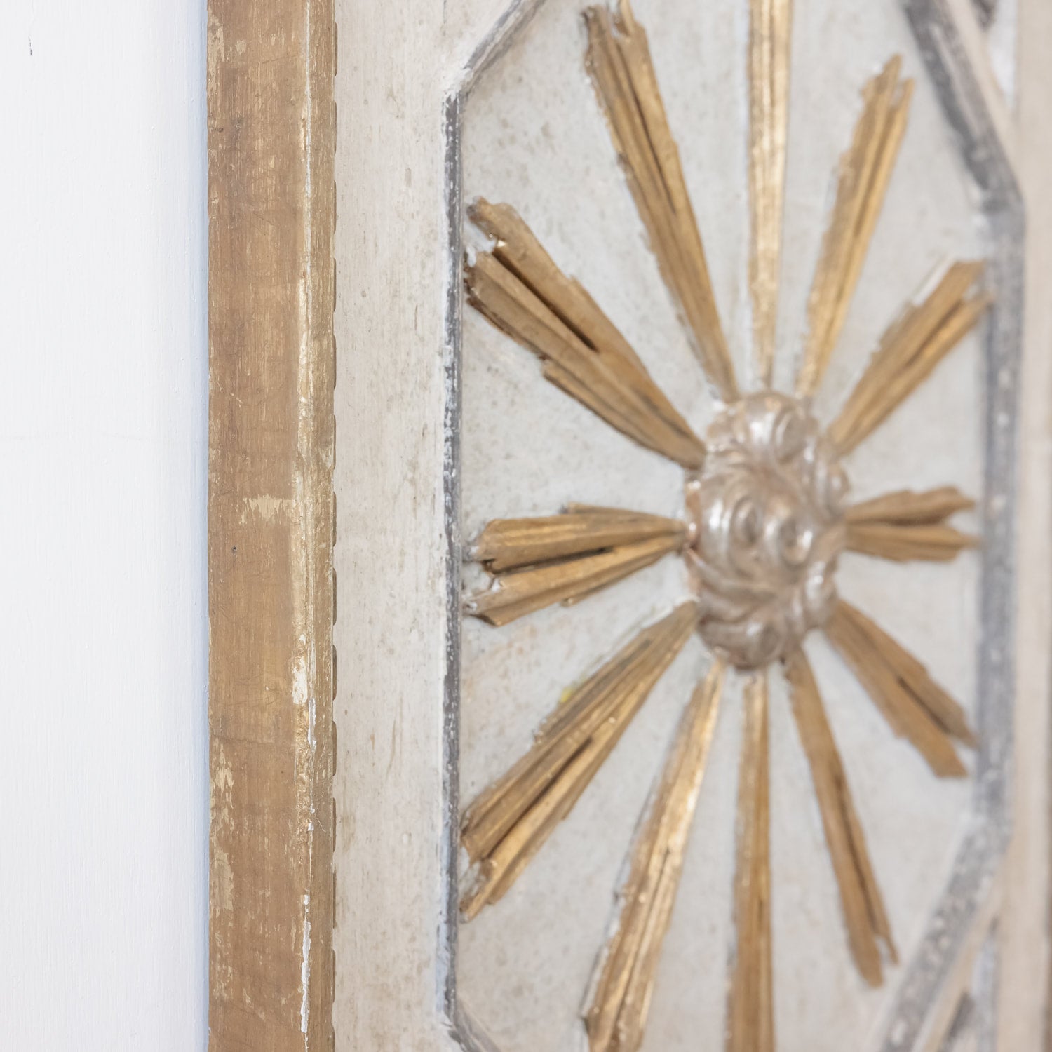 Framed Italian Gold and Silver Leaf Sunburst Panels Pair