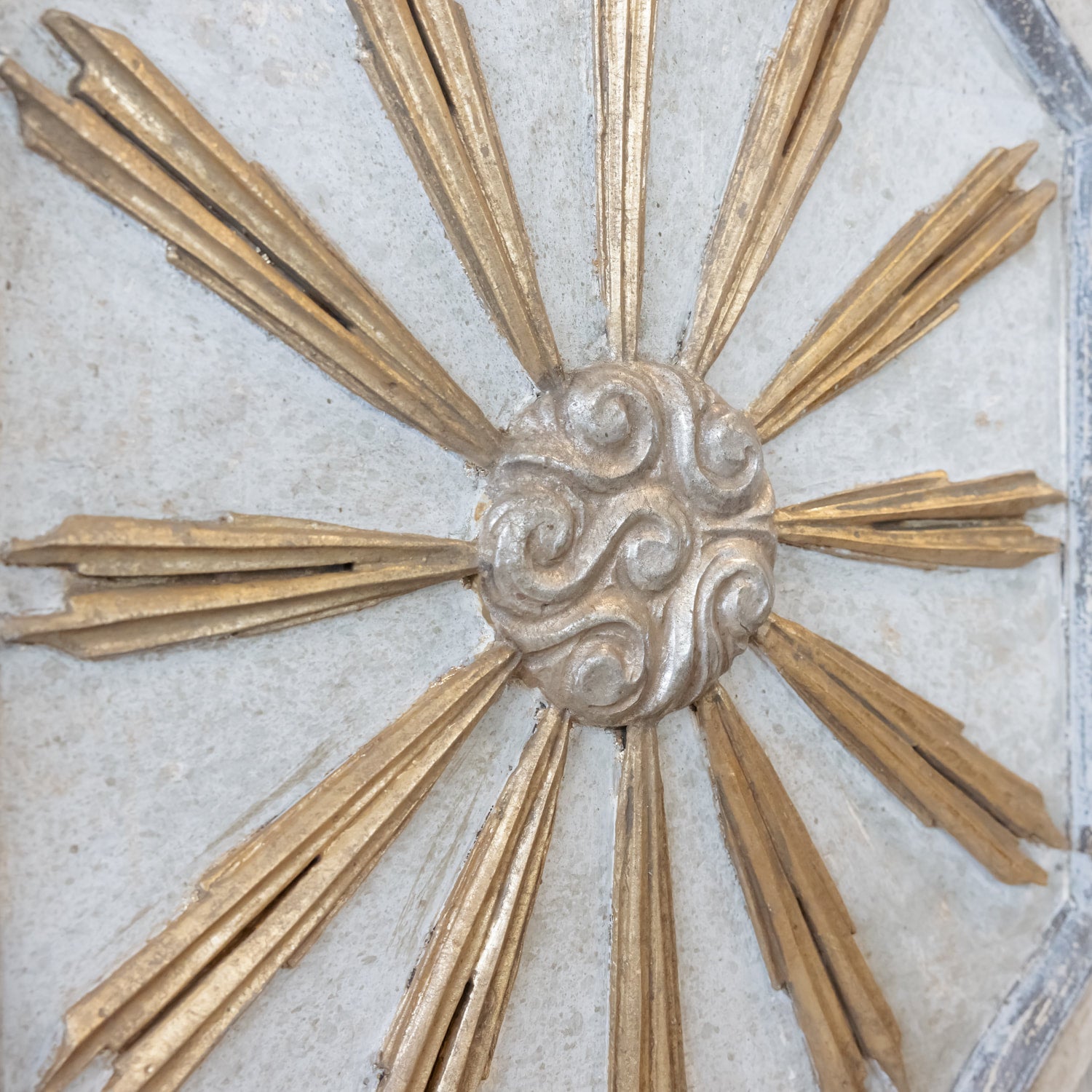 Framed Italian Gold and Silver Leaf Sunburst Panels Pair