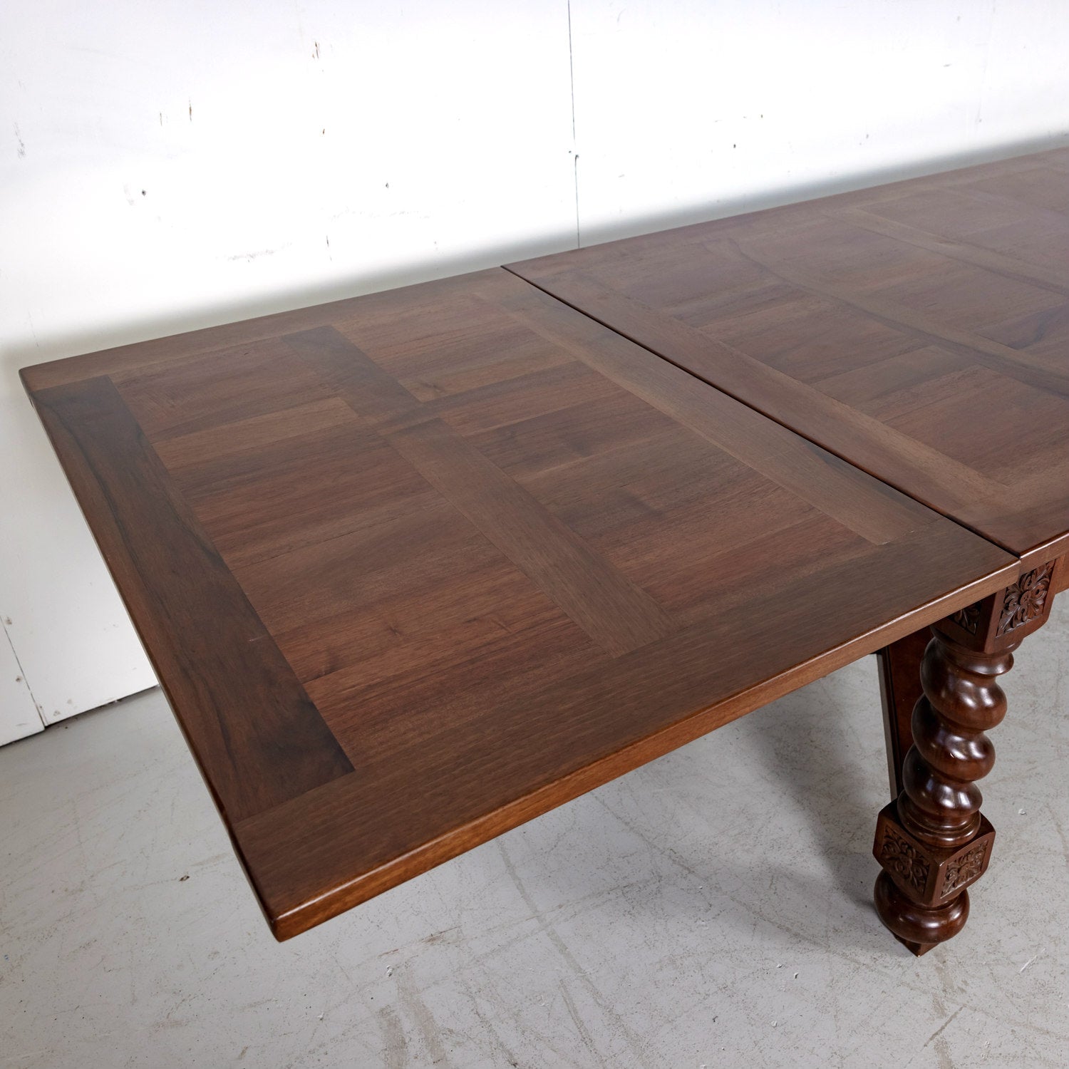 Antique French Louis XIII Walnut Draw Leaf Table with Barley Twist Legs