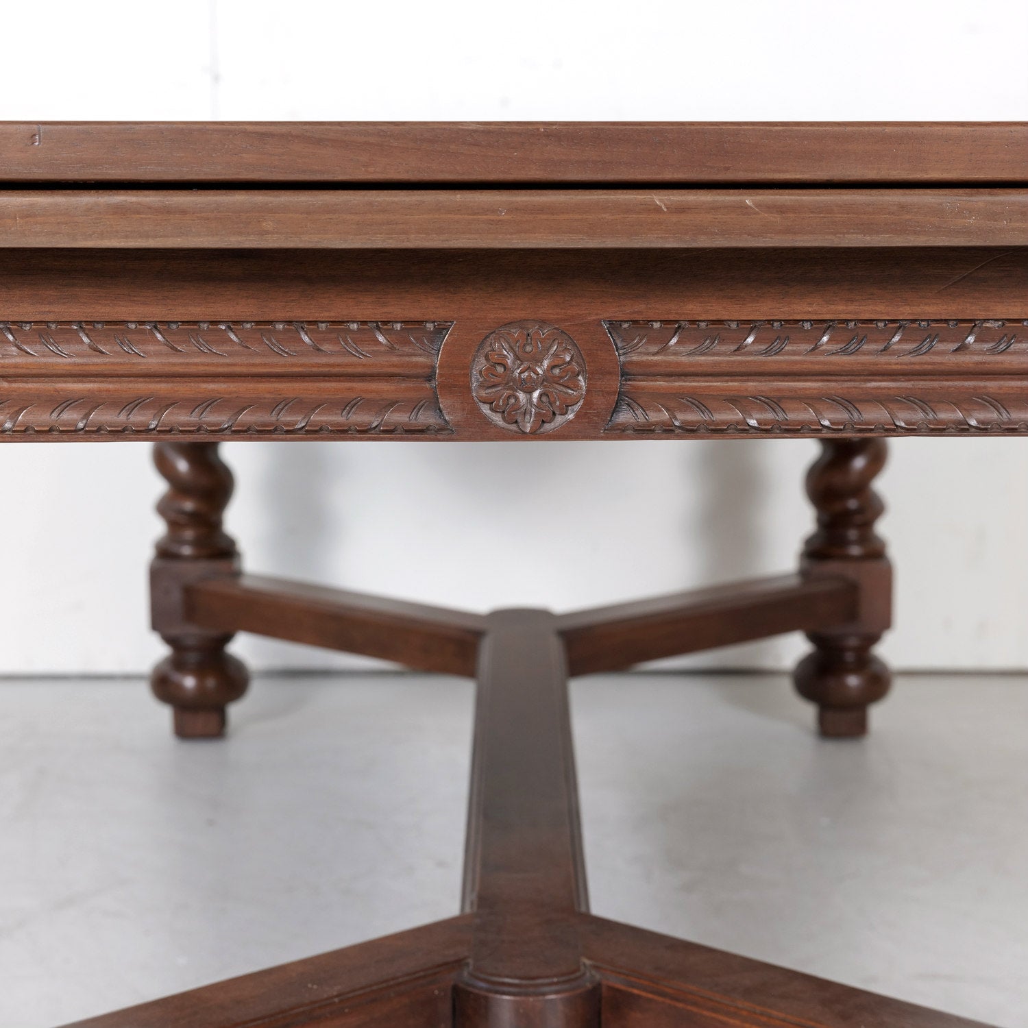 Antique French Louis XIII Walnut Draw Leaf Table with Barley Twist Legs