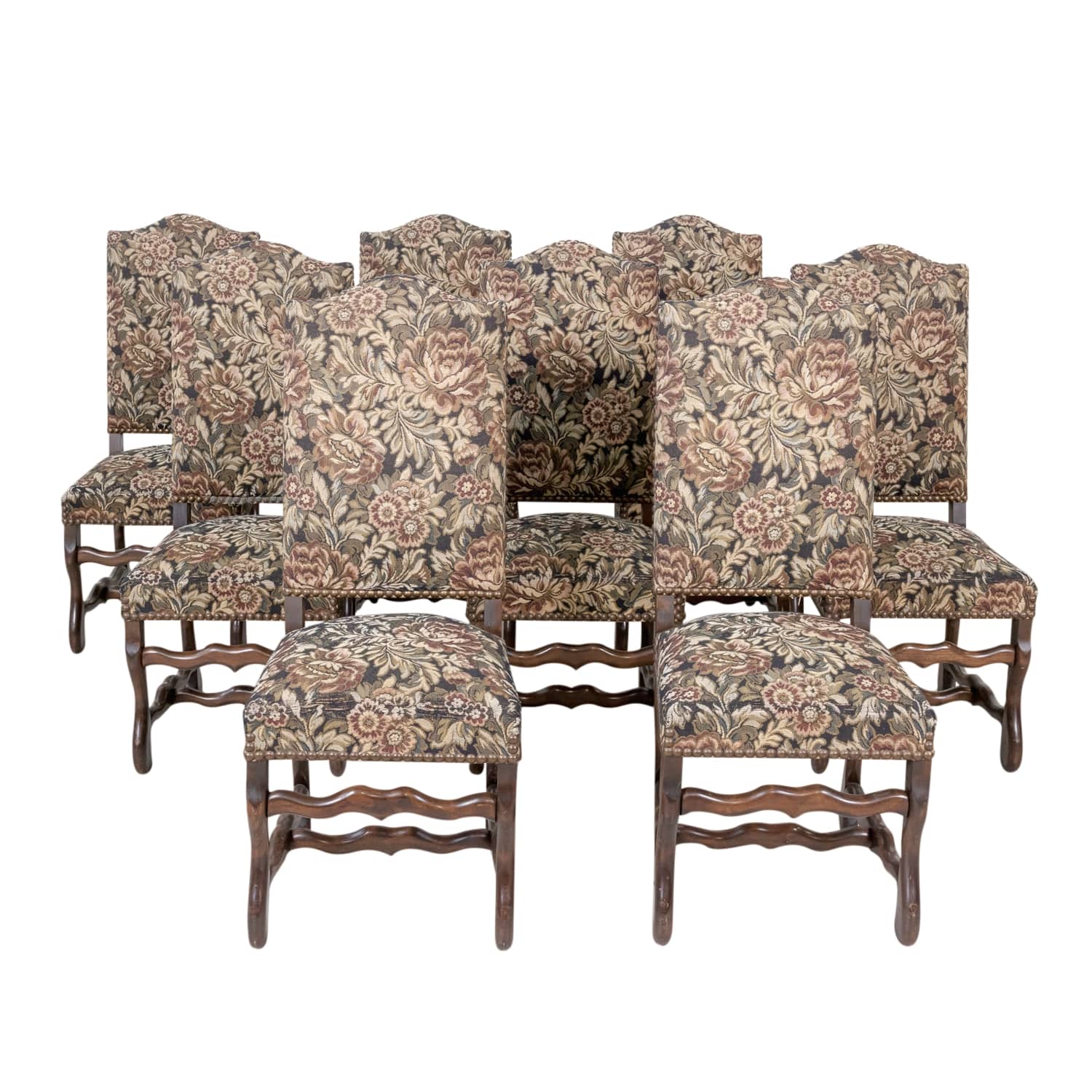 Late 19th Century French Louis XIII Style Os de Mouton Dining Side Chairs, Set of 8