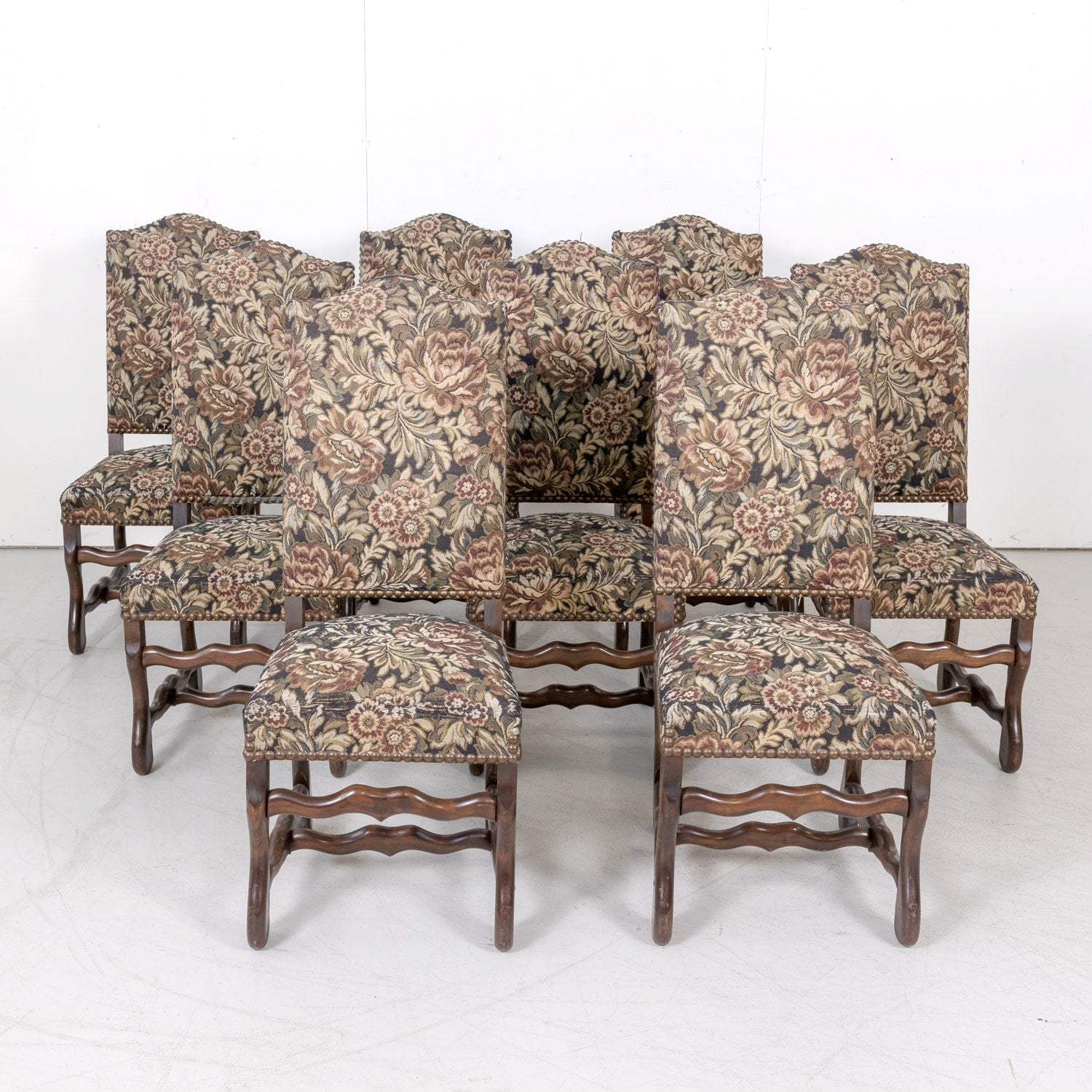 Late 19th Century French Louis XIII Style Os de Mouton Dining Side Chairs, Set of 8