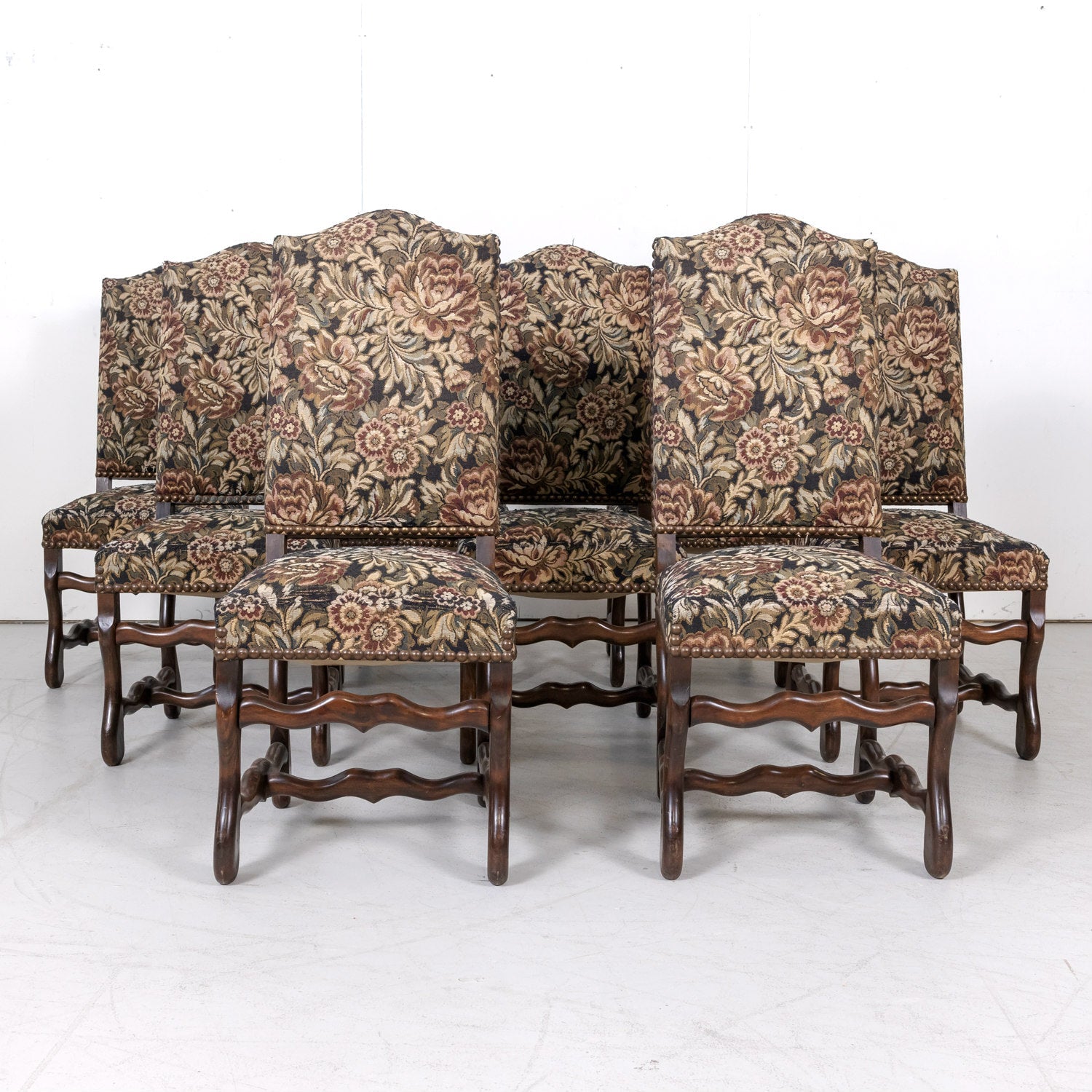 Late 19th Century French Louis XIII Style Os de Mouton Dining Side Chairs, Set of 8