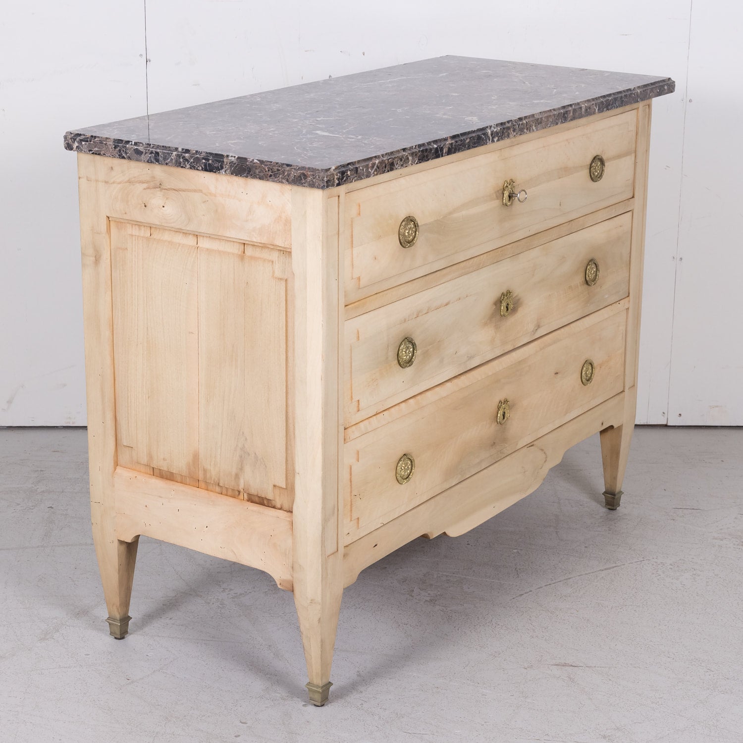 19th Century French Louis XVI Style Bleached Three-Drawer Commode with Marble Top