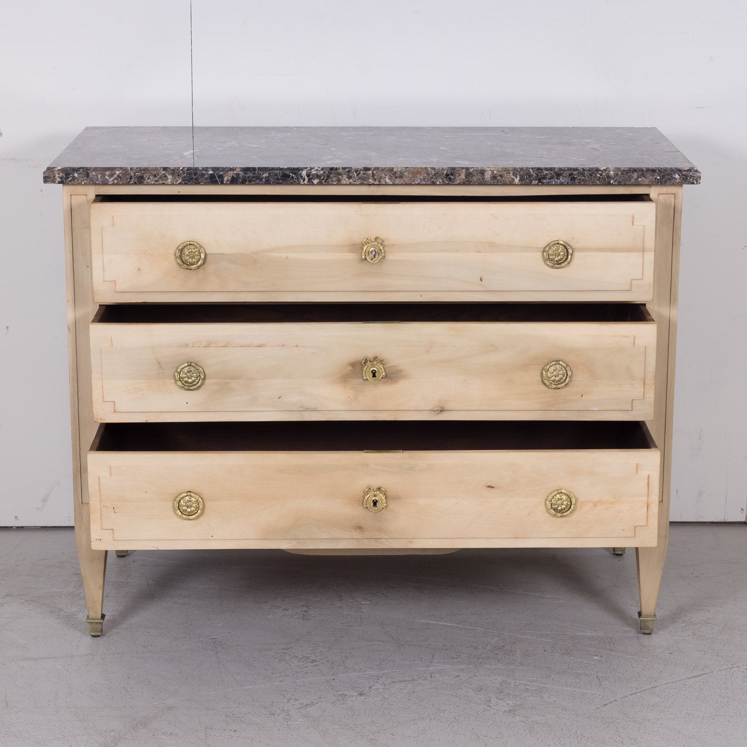 19th Century French Louis XVI Style Bleached Three-Drawer Commode with Marble Top