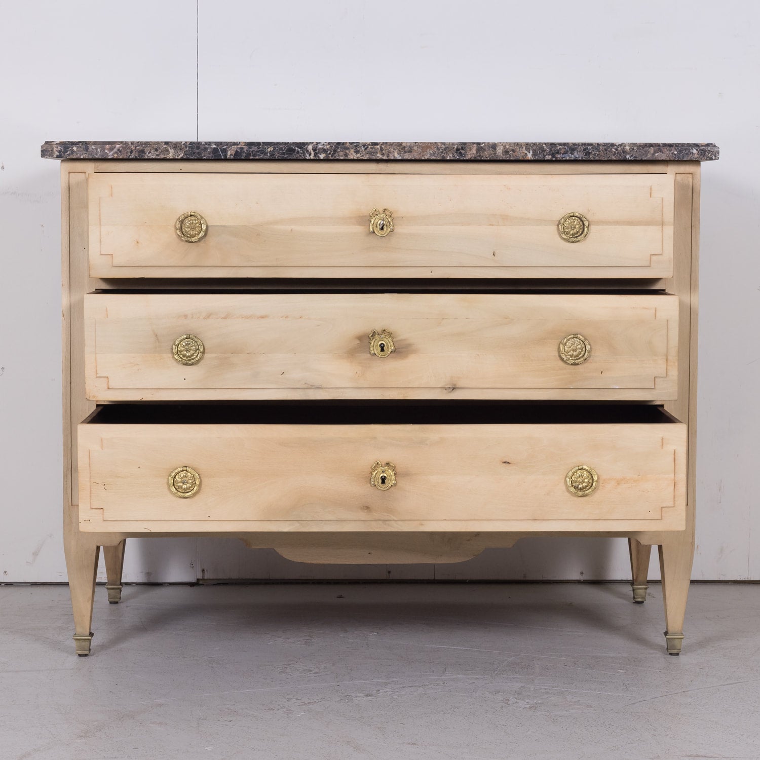 19th Century French Louis XVI Style Bleached Three-Drawer Commode with Marble Top
