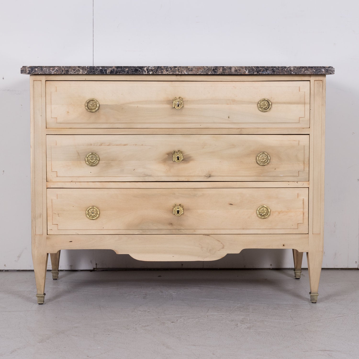 19th Century French Louis XVI Style Bleached Three-Drawer Commode with Marble Top