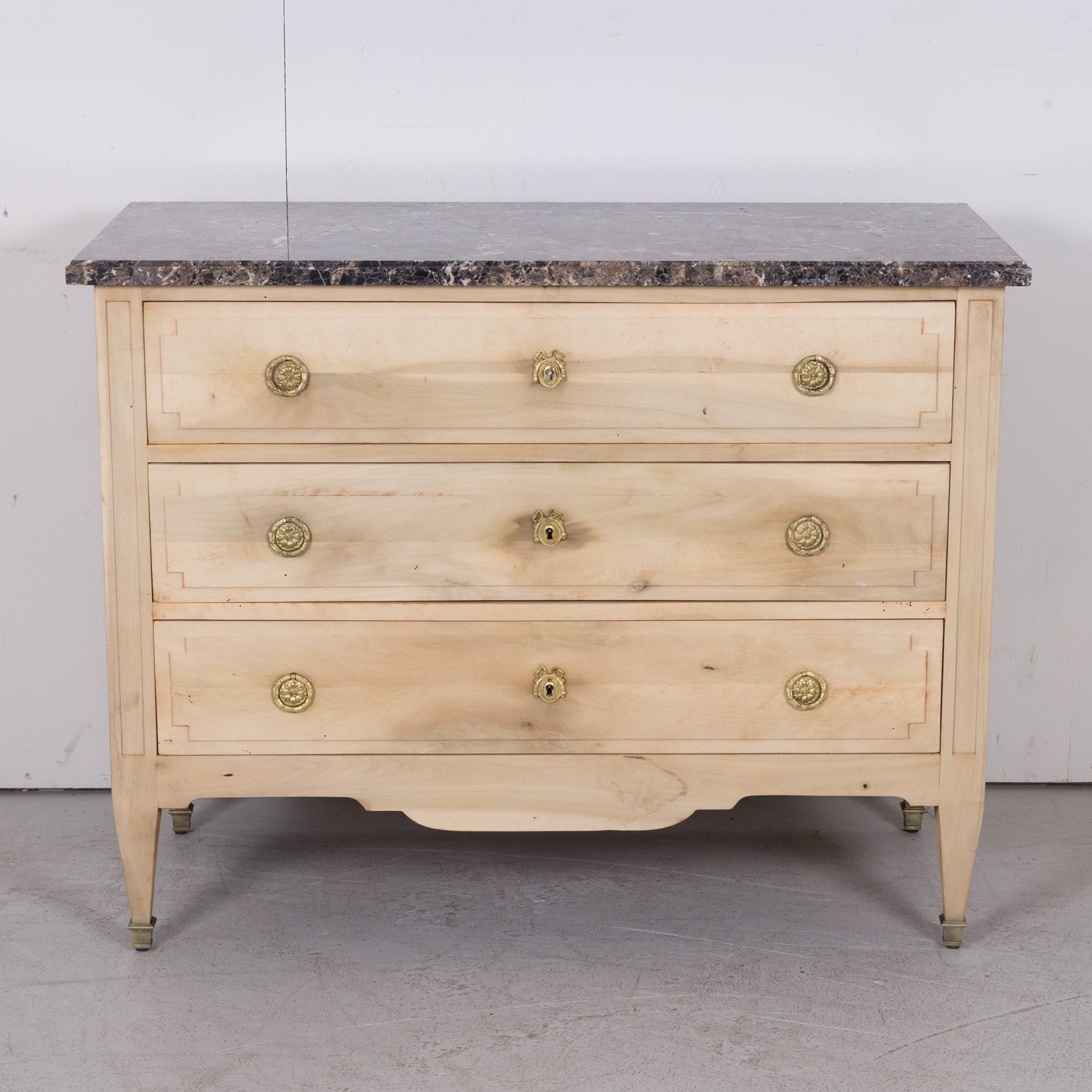 19th Century French Louis XVI Style Bleached Three-Drawer Commode with Marble Top