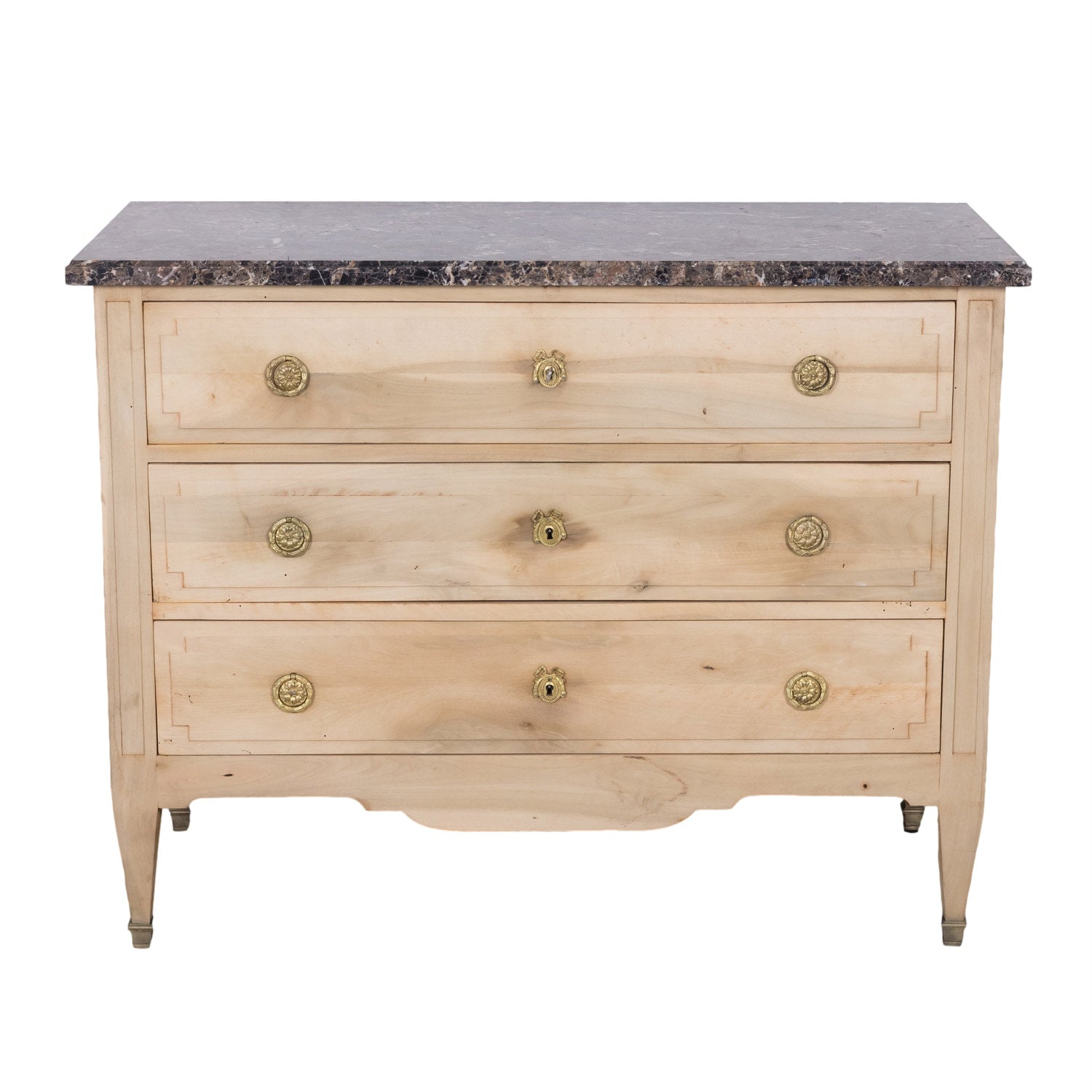 19th Century French Louis XVI Style Bleached Three-Drawer Commode with Marble Top