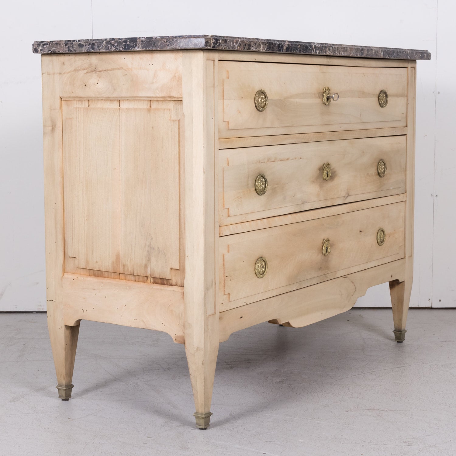 19th Century French Louis XVI Style Bleached Three-Drawer Commode with Marble Top