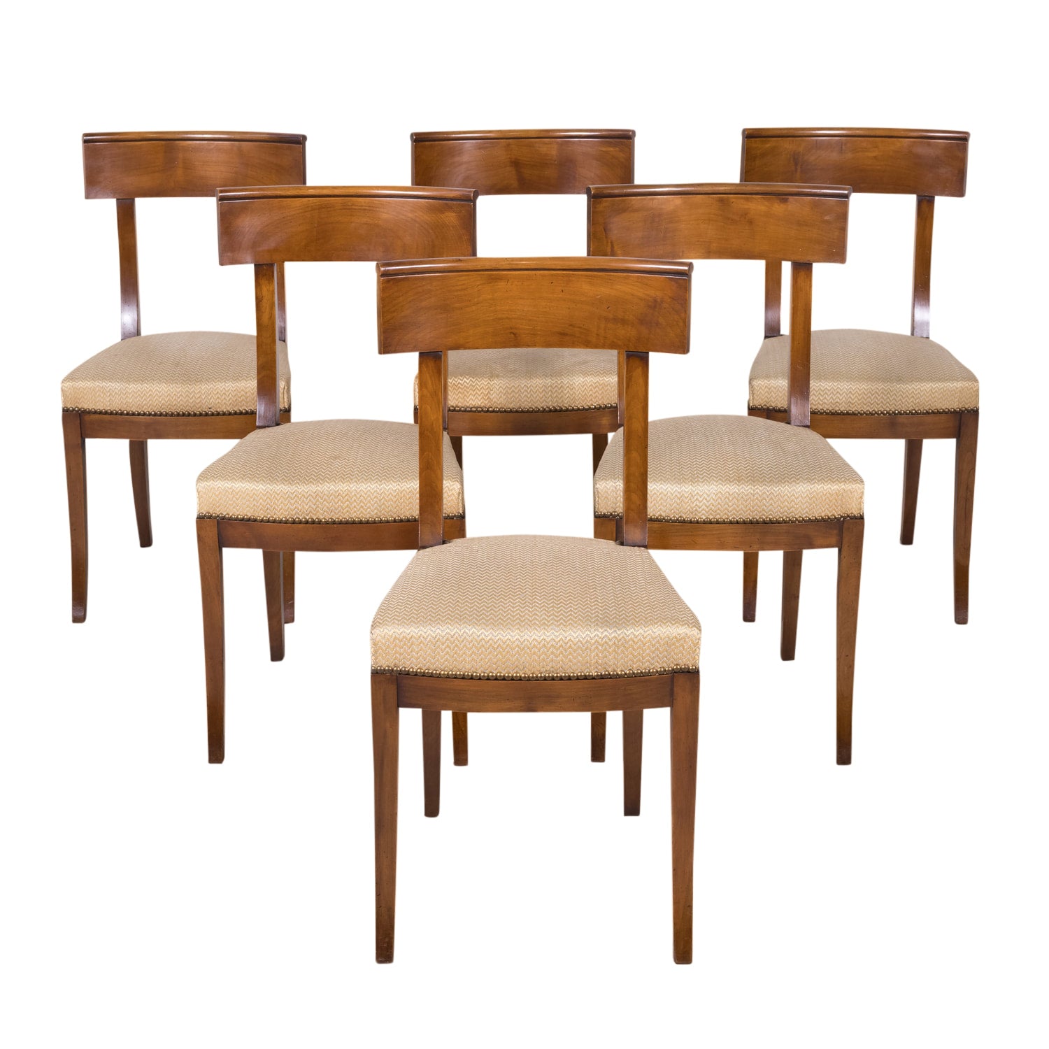 French Directoire Style Walnut Dining Side Chairs, Set of 6