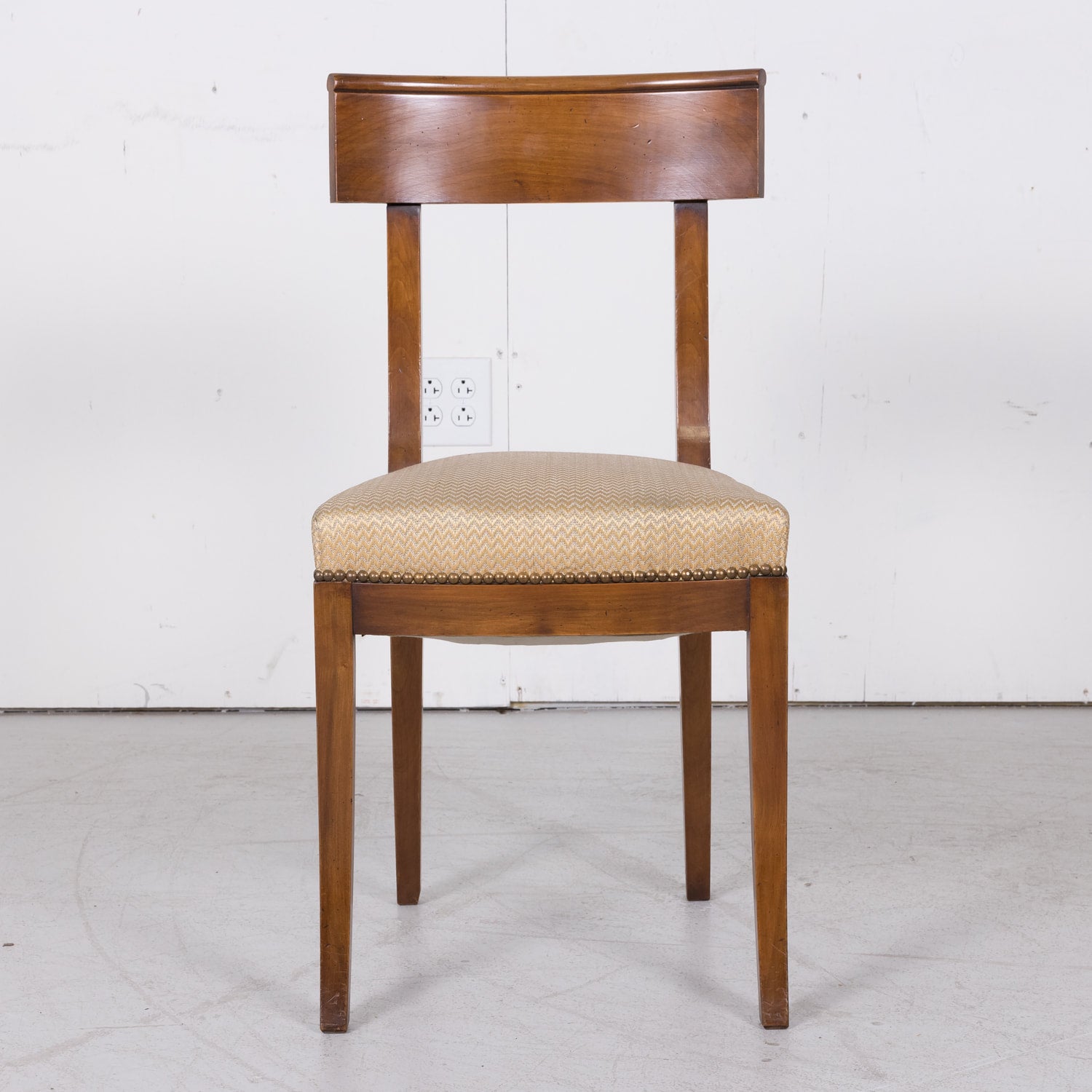 French Directoire Style Walnut Dining Side Chairs, Set of 6