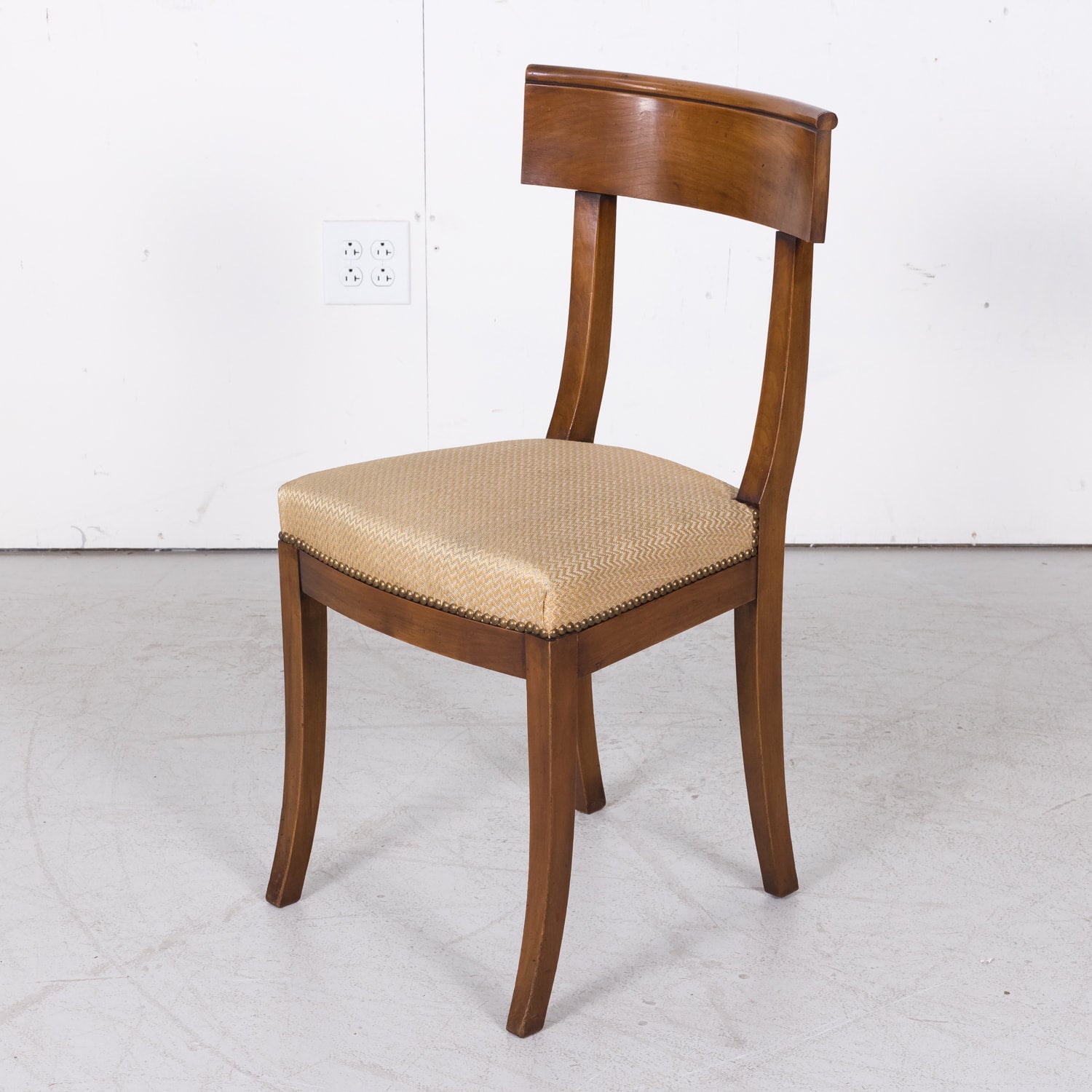 French Directoire Style Walnut Dining Side Chairs, Set of 6