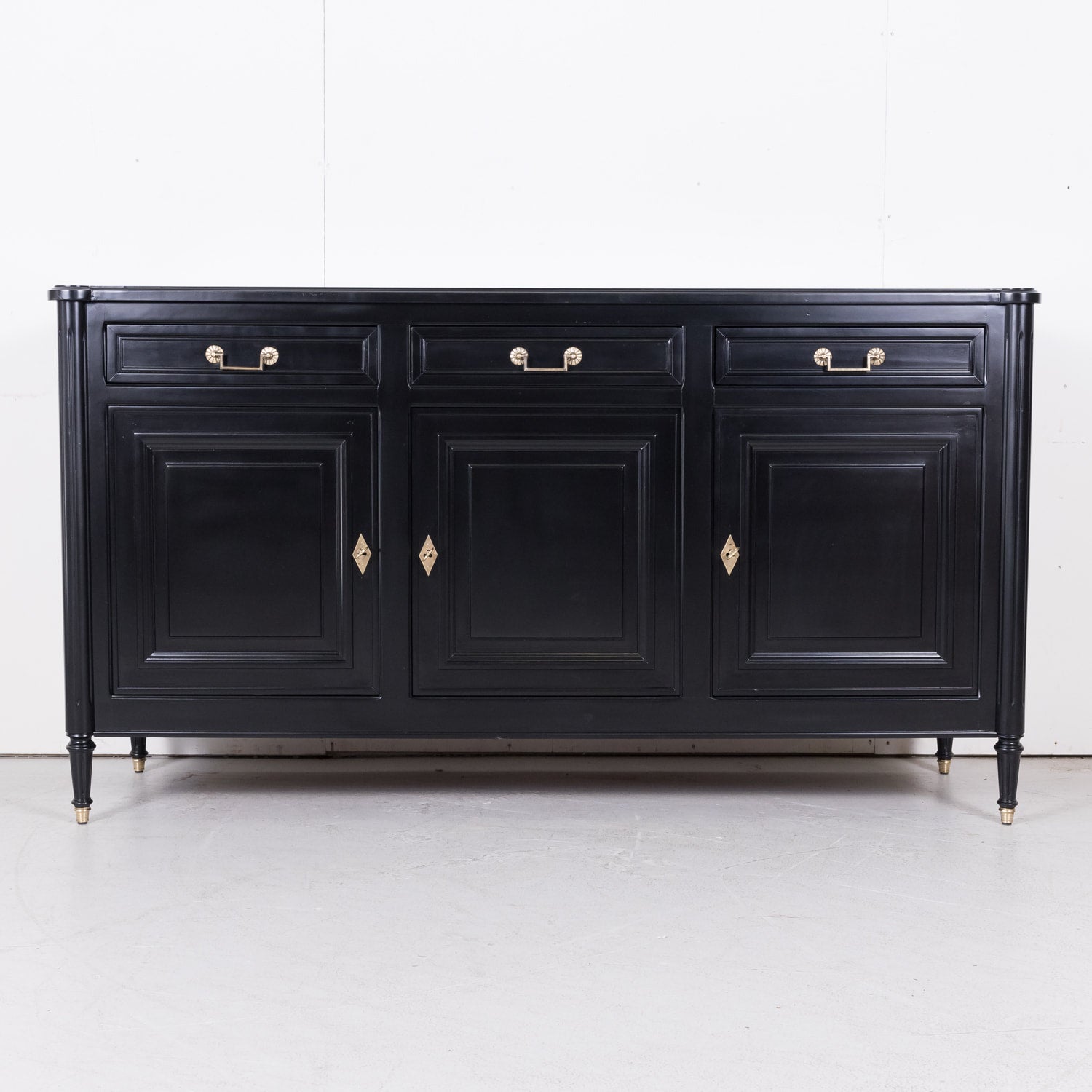 French Louis XVI Style Ebonized Mahogany Enfilade Buffet