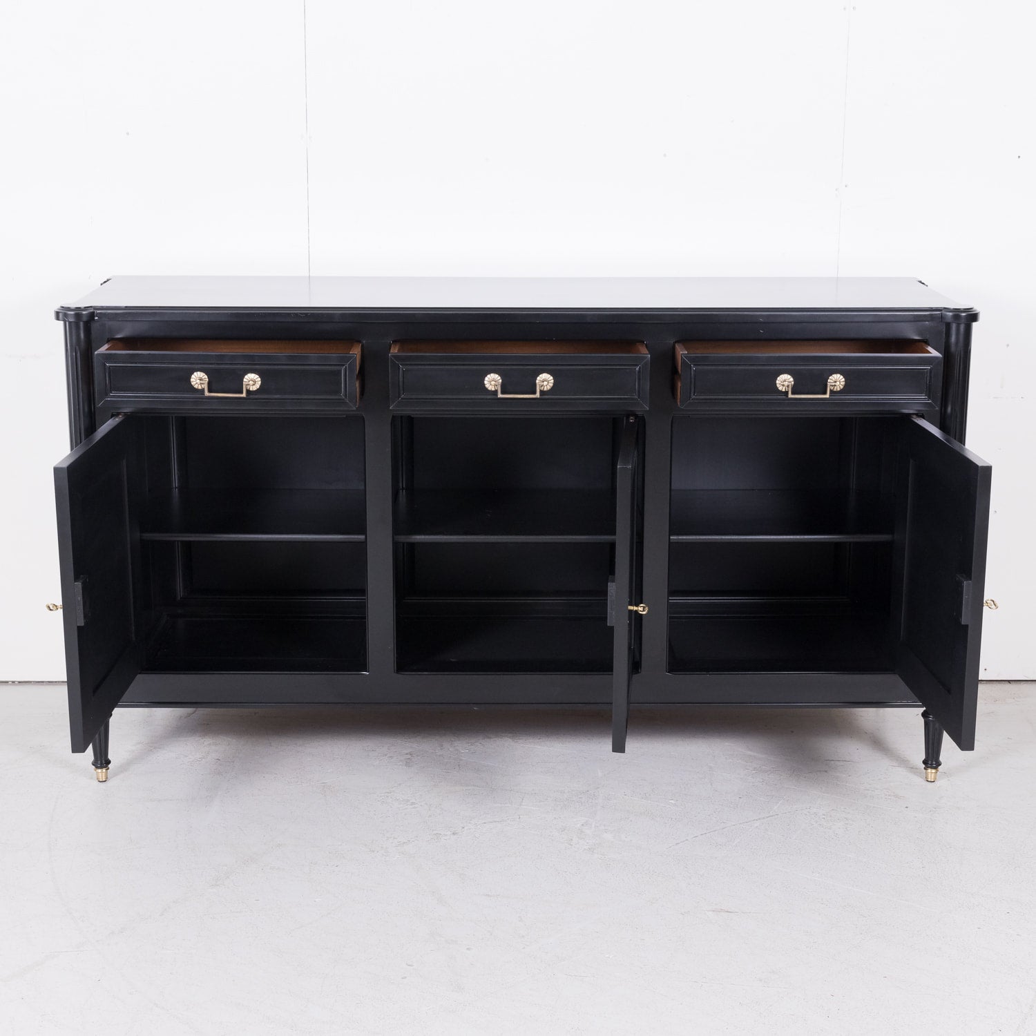 French Louis XVI Style Ebonized Mahogany Enfilade Buffet