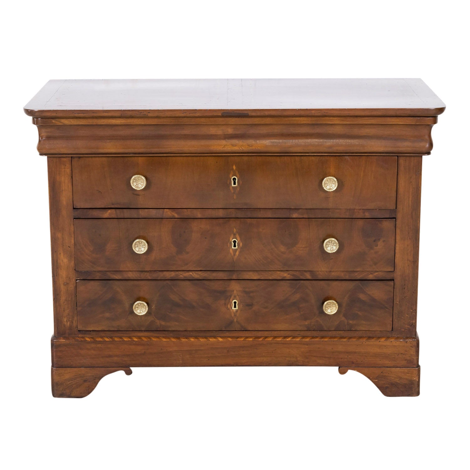 19th Century French Period Louis Philippe Walnut and Fruitwood Parquetry Commode with Bookmatched Front
