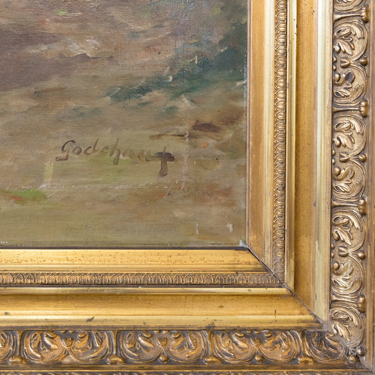 Late 19th Century French Painting of Cows on a Forest Path by Emile Godchaux, Signed