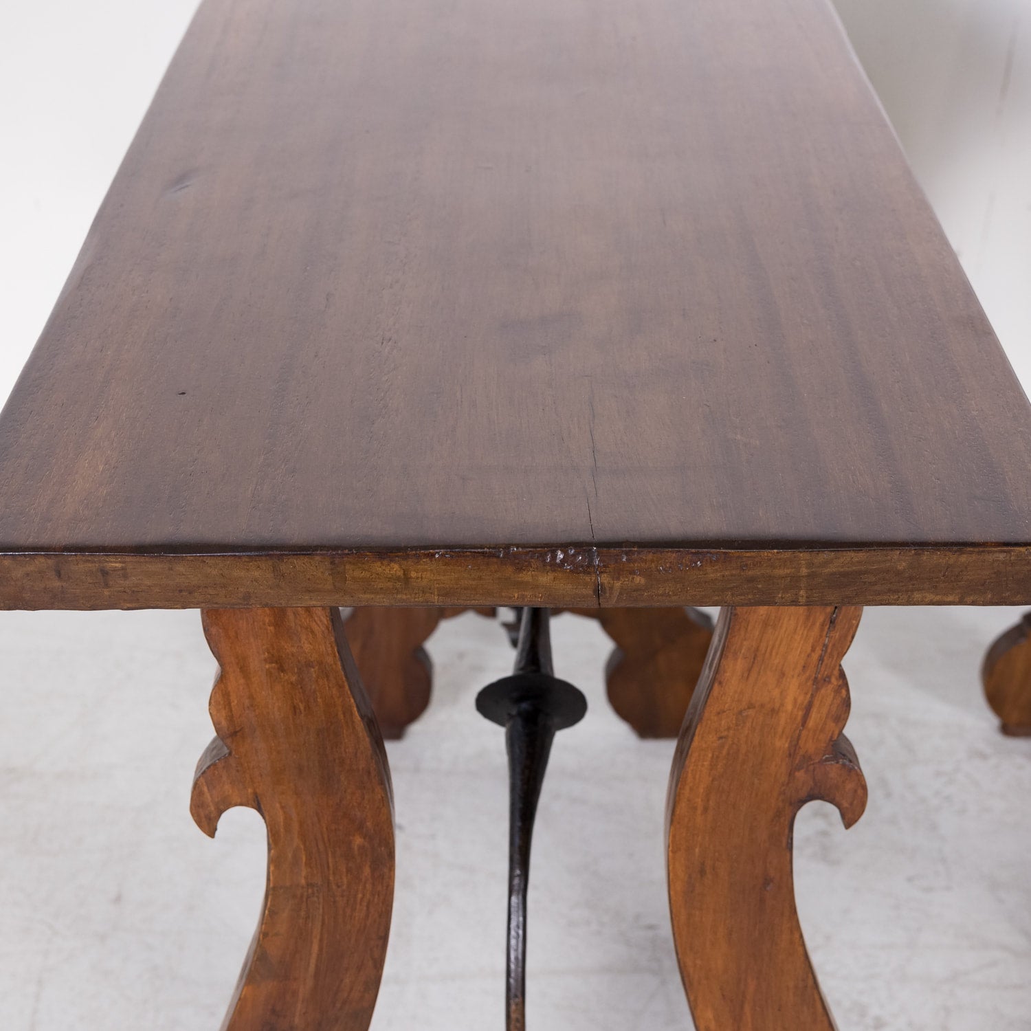 Pair of Spanish Console Tables Solid Walnut and Iron Stretchers from Barcelona