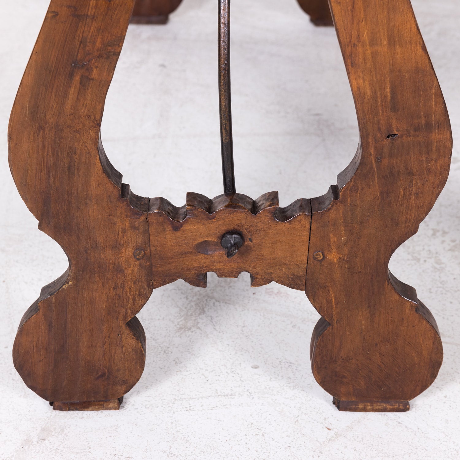 Pair of Spanish Console Tables Solid Walnut and Iron Stretchers from Barcelona