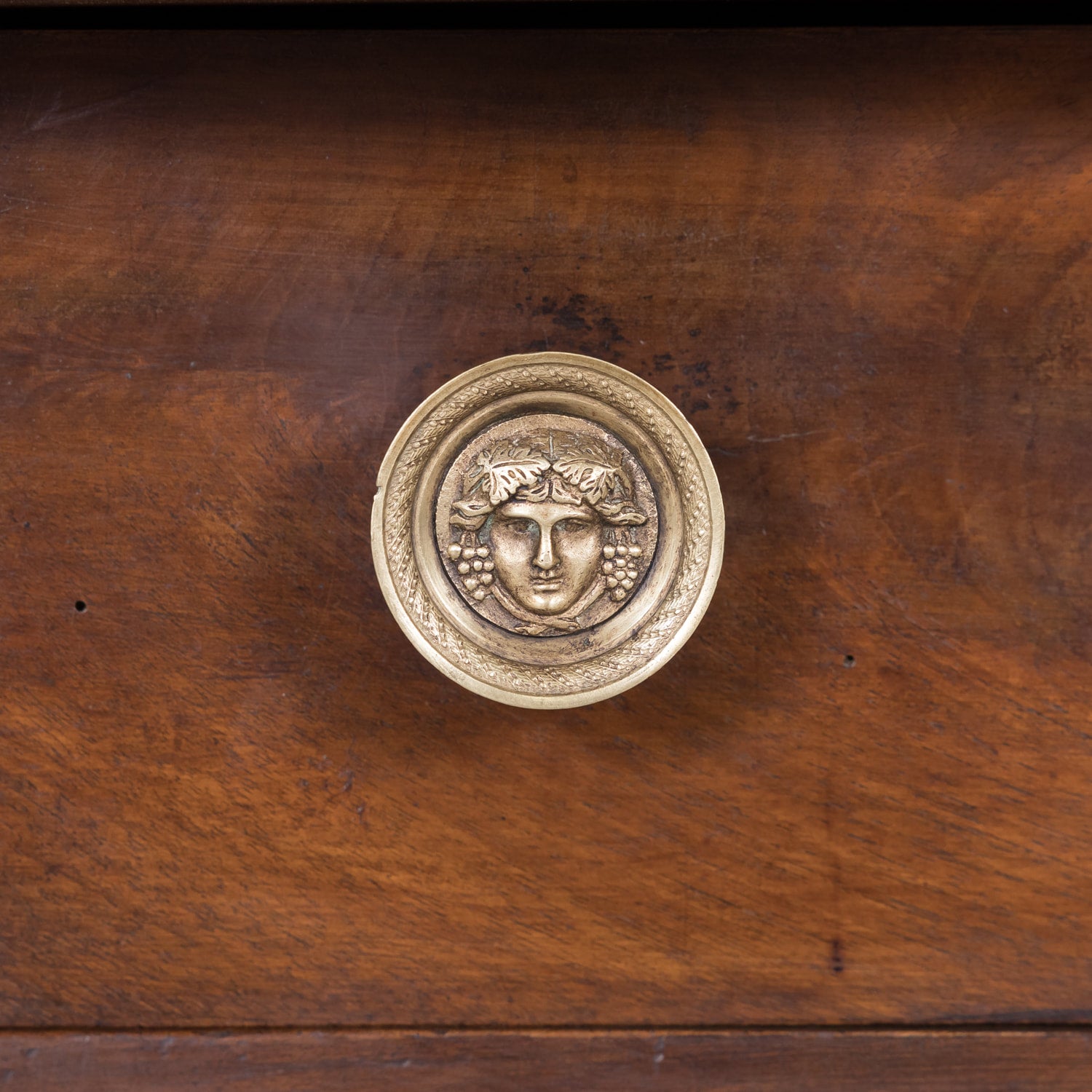 French Empire Period Walnut Commode with Marble Top and Bookmatched Front