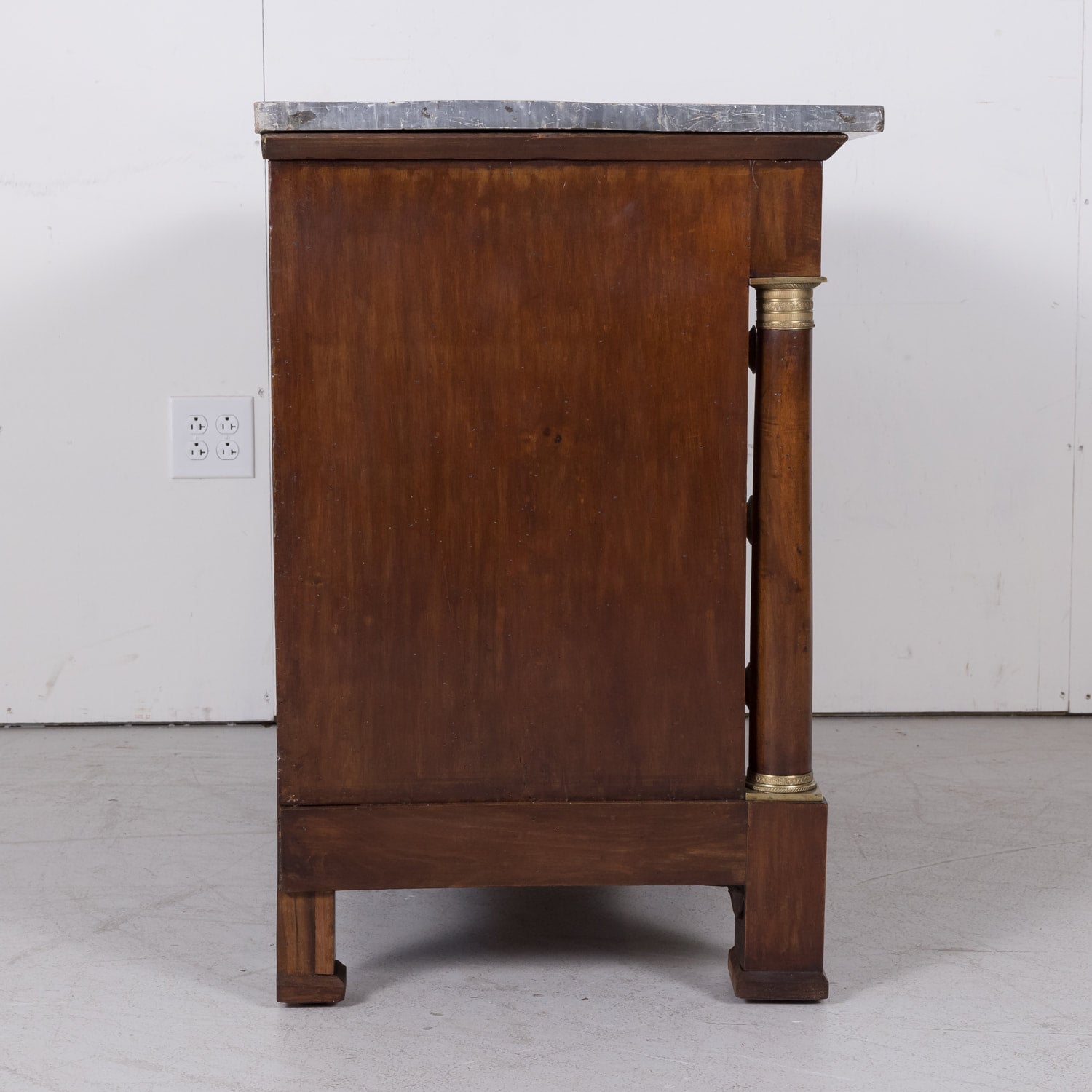 French Empire Period Walnut Commode with Marble Top and Bookmatched Front