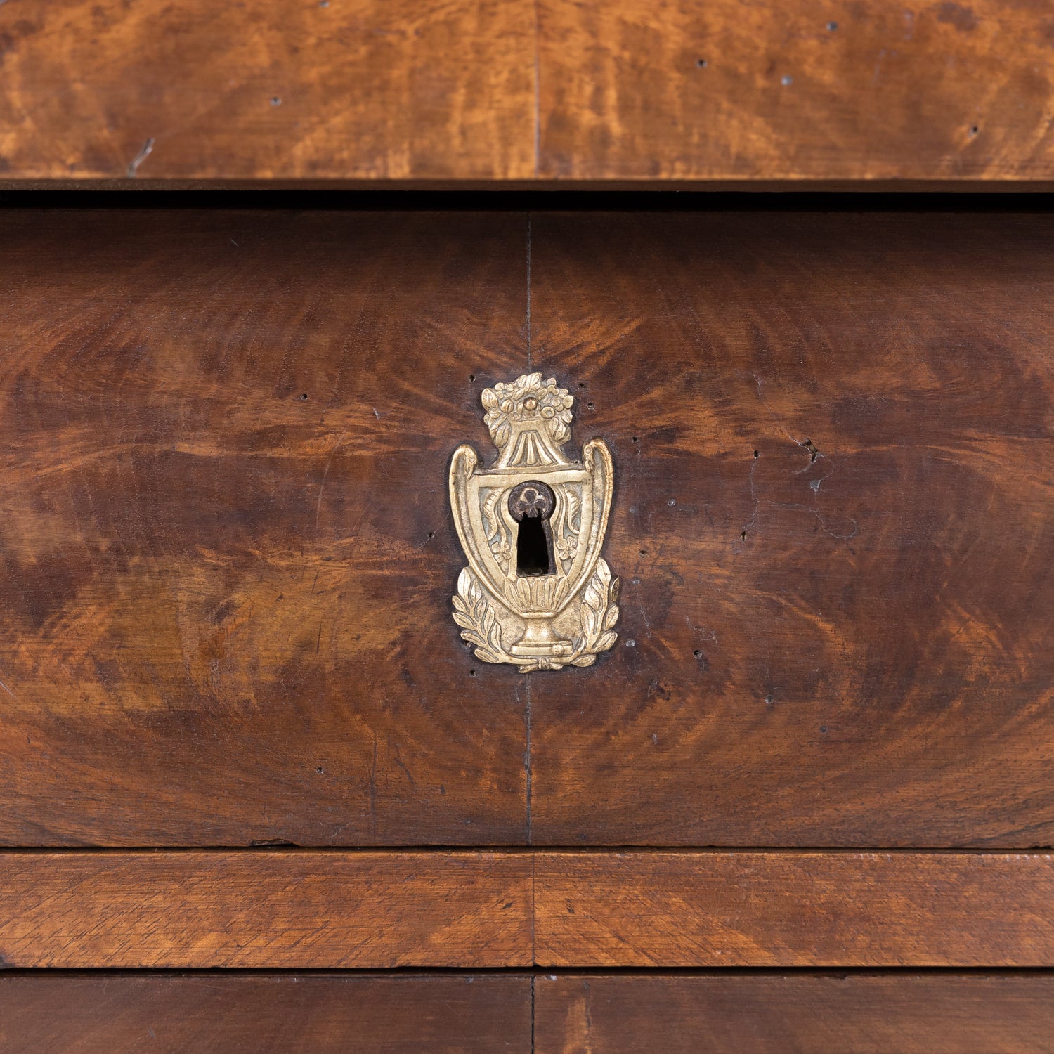 French Empire Period Walnut Commode with Marble Top and Bookmatched Front