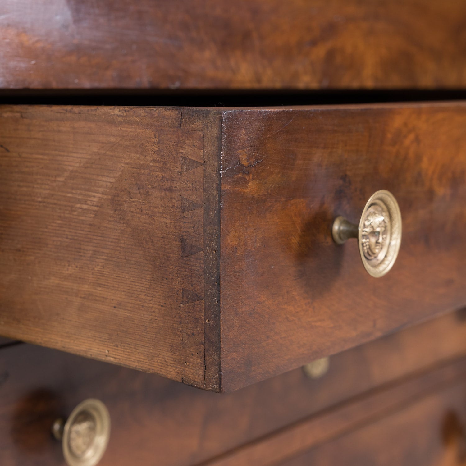 French Empire Period Walnut Commode with Marble Top and Bookmatched Front