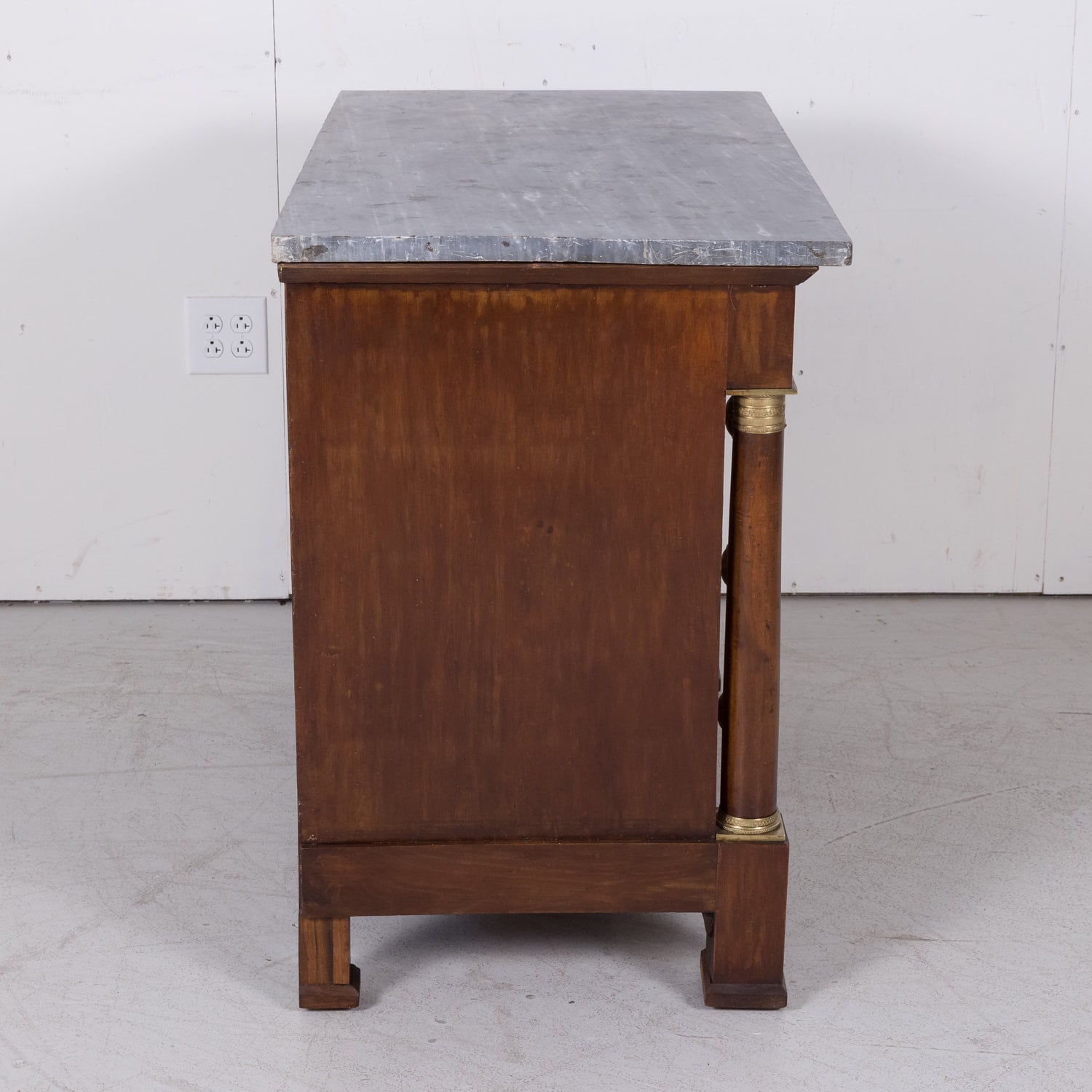 French Empire Period Walnut Commode with Marble Top and Bookmatched Front
