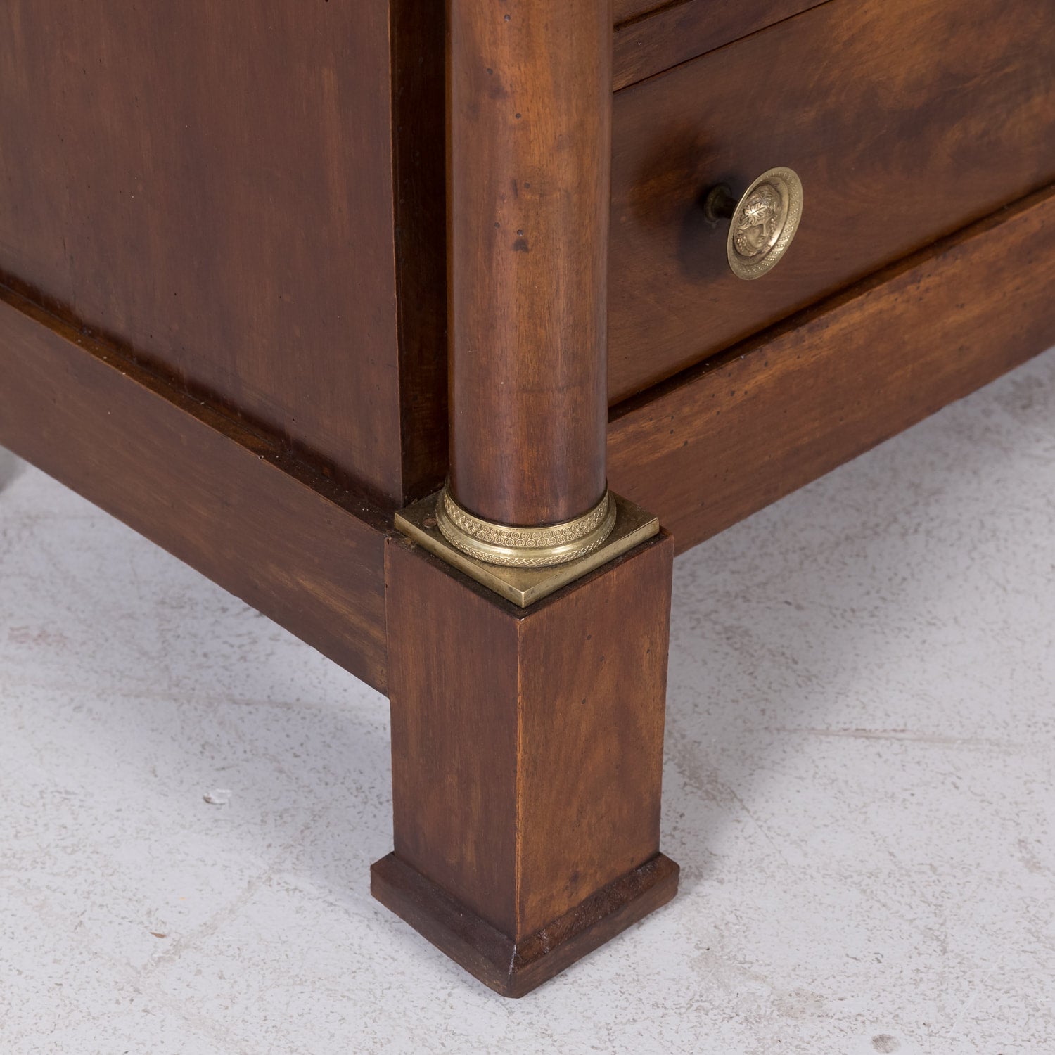 French Empire Period Walnut Commode with Marble Top and Bookmatched Front
