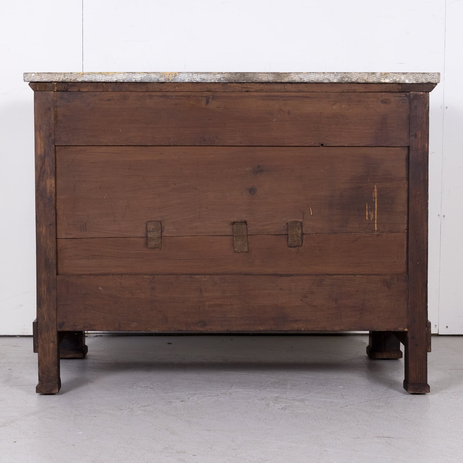 French Empire Period Walnut Commode with Marble Top and Bookmatched Front