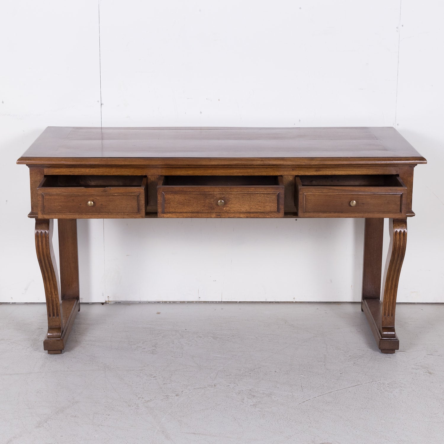 19th Century French Charles X Period Walnut Console with Drawers Made for Vachon-Bavoux & Cie