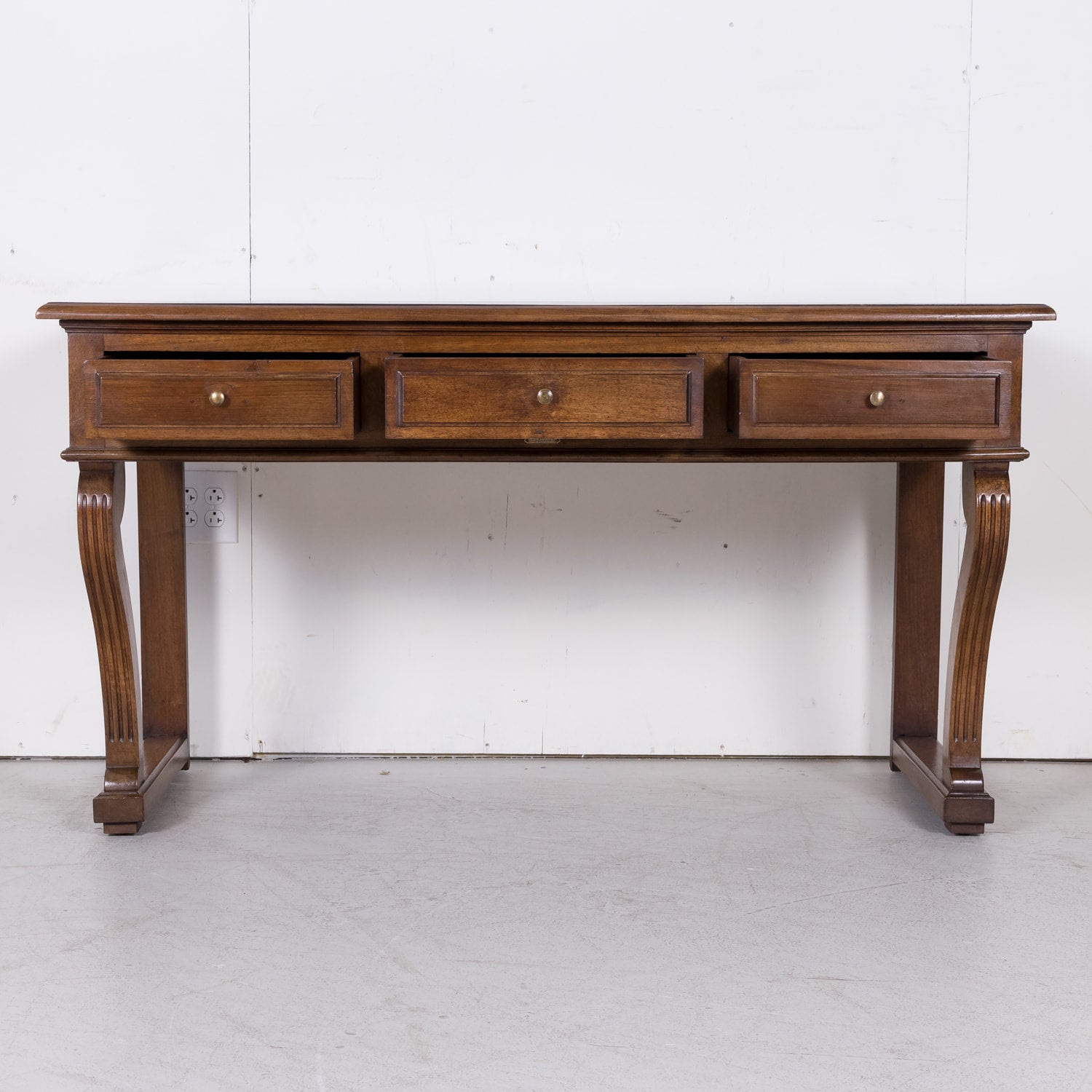 19th Century French Charles X Period Walnut Console with Drawers Made for Vachon-Bavoux & Cie