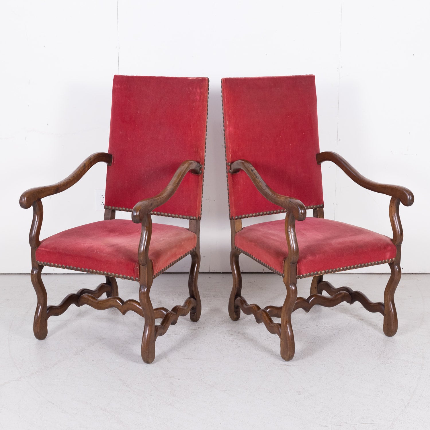 Pair of 19th Century Louis XIII Arm Chairs Os de Mouton from Lyon