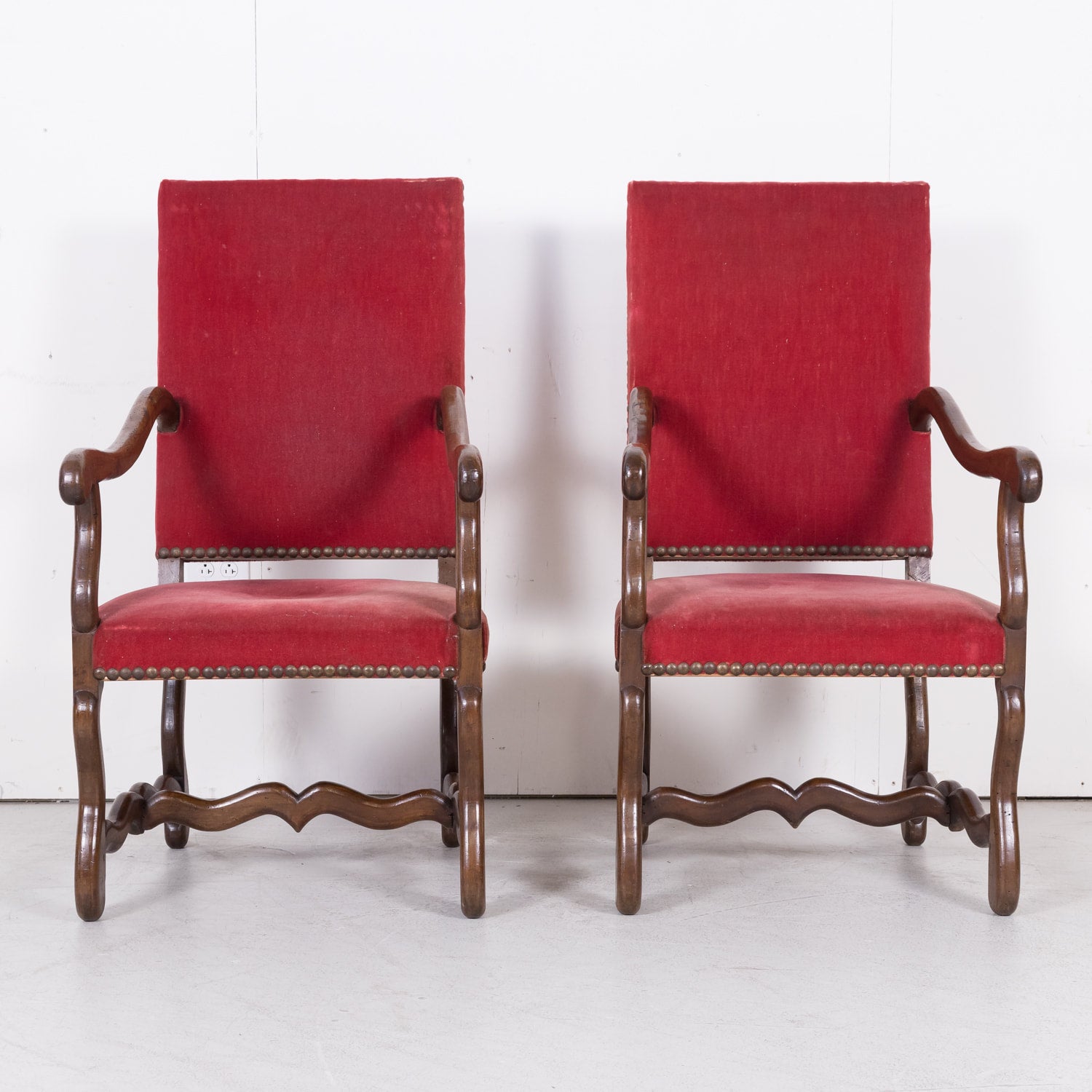 Pair of 19th Century Louis XIII Arm Chairs Os de Mouton from Lyon