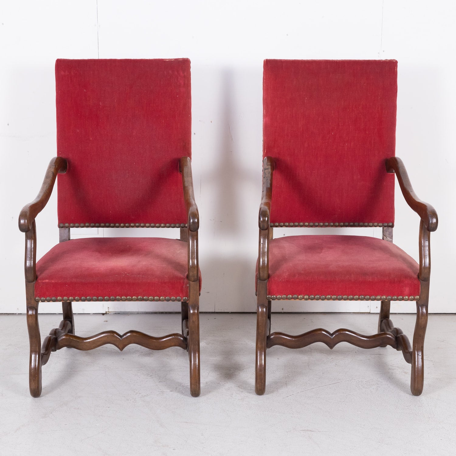 Pair of 19th Century Louis XIII Arm Chairs Os de Mouton from Lyon
