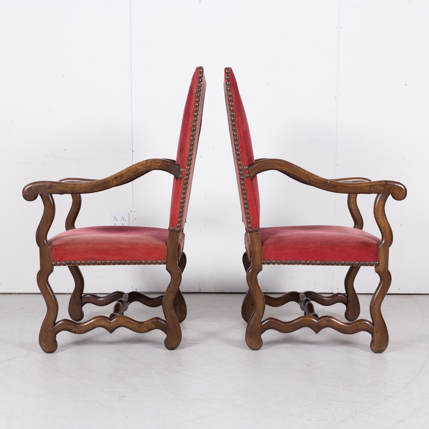 Pair of 19th Century Louis XIII Arm Chairs Os de Mouton from Lyon