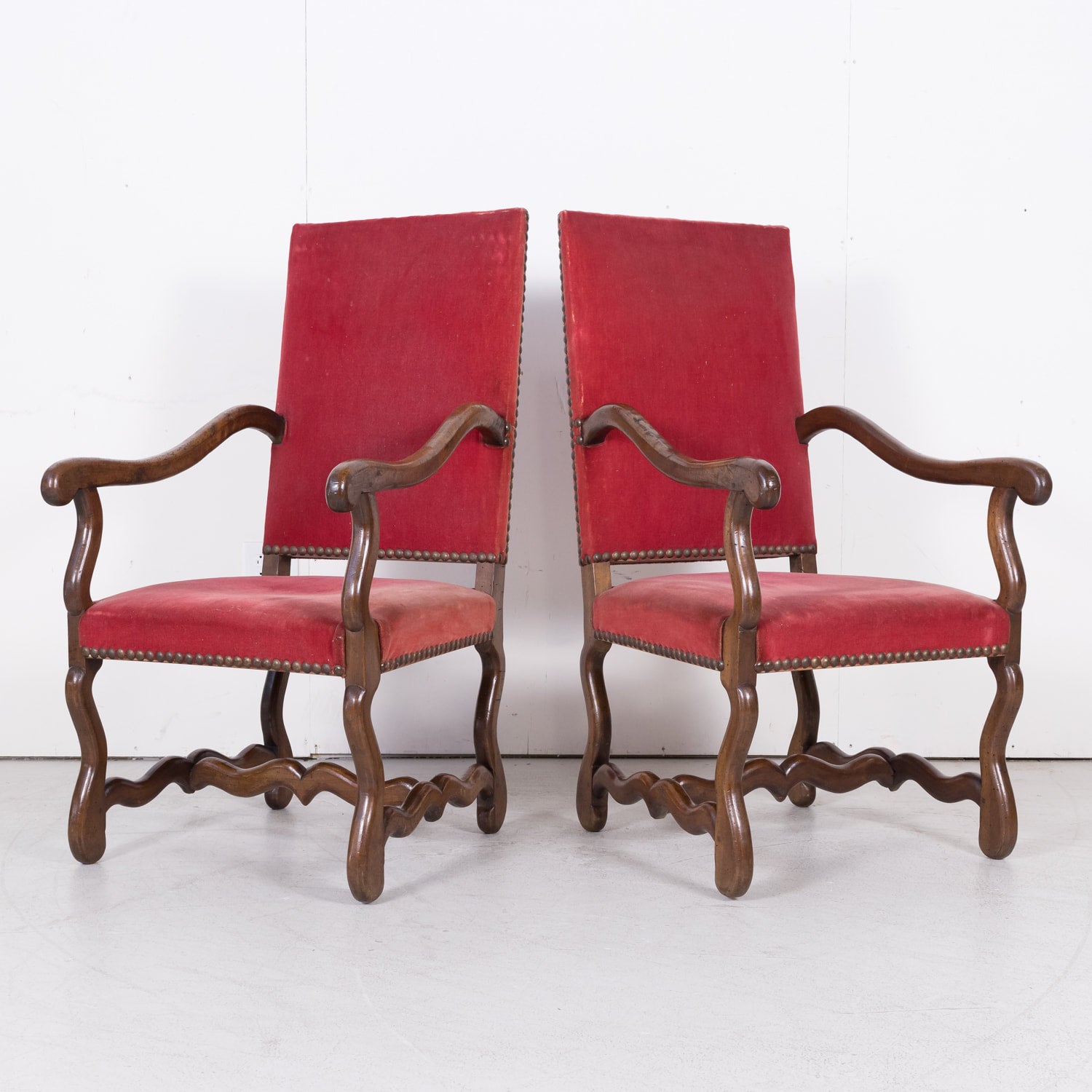 Pair of 19th Century Louis XIII Arm Chairs Os de Mouton from Lyon