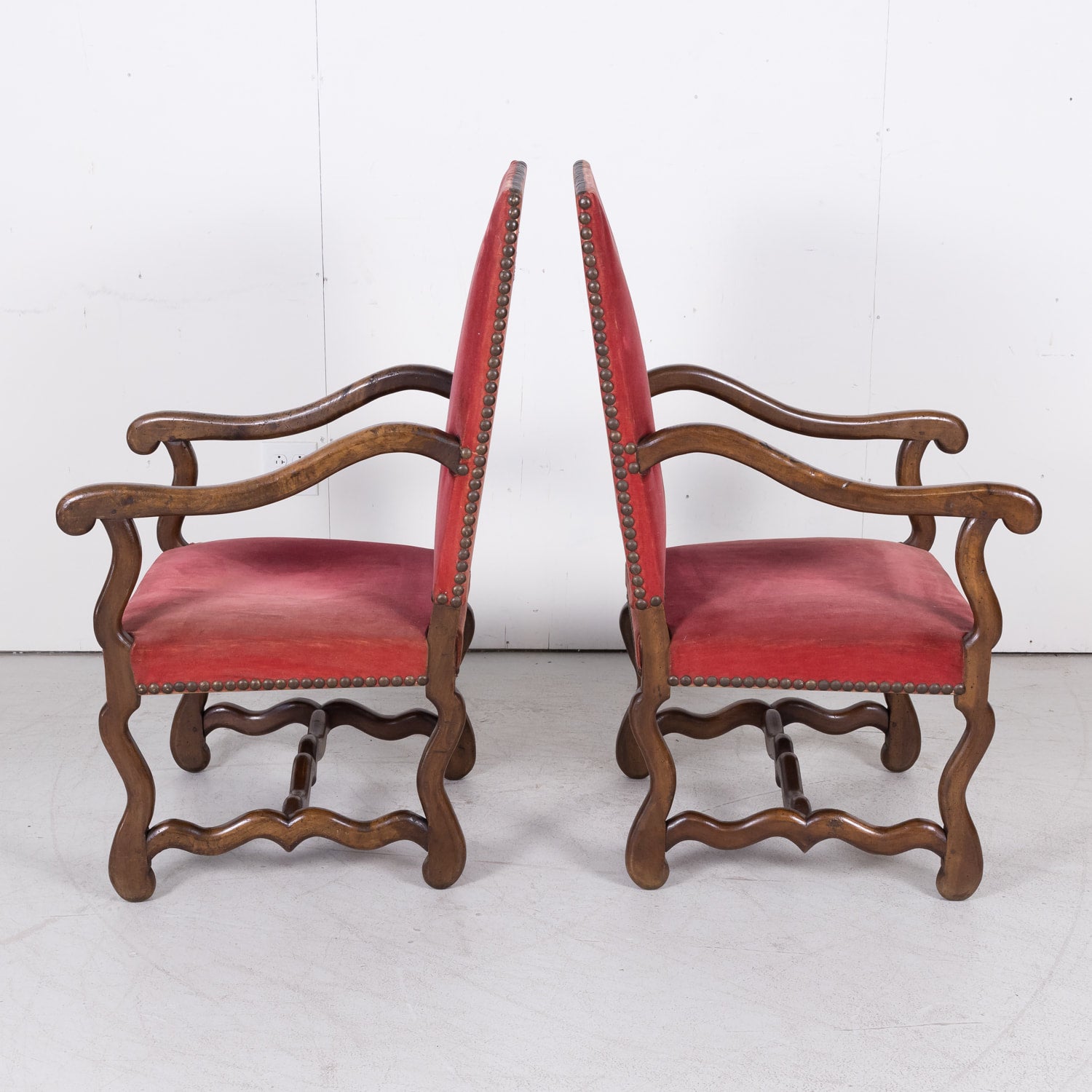 Pair of 19th Century Louis XIII Arm Chairs Os de Mouton from Lyon