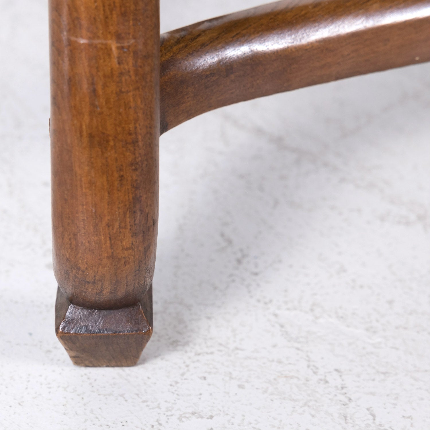 Pair of Antique Country French Louis XIV Style Oak Ladder Back Arm Chairs with Rush Seats