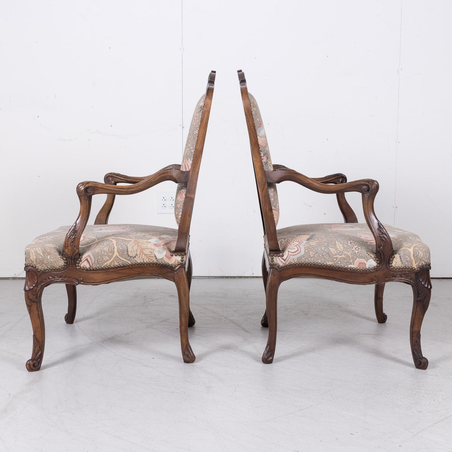 Fine Pair of 18th Century French Louis XV Period Carved Walnut Fauteuils
