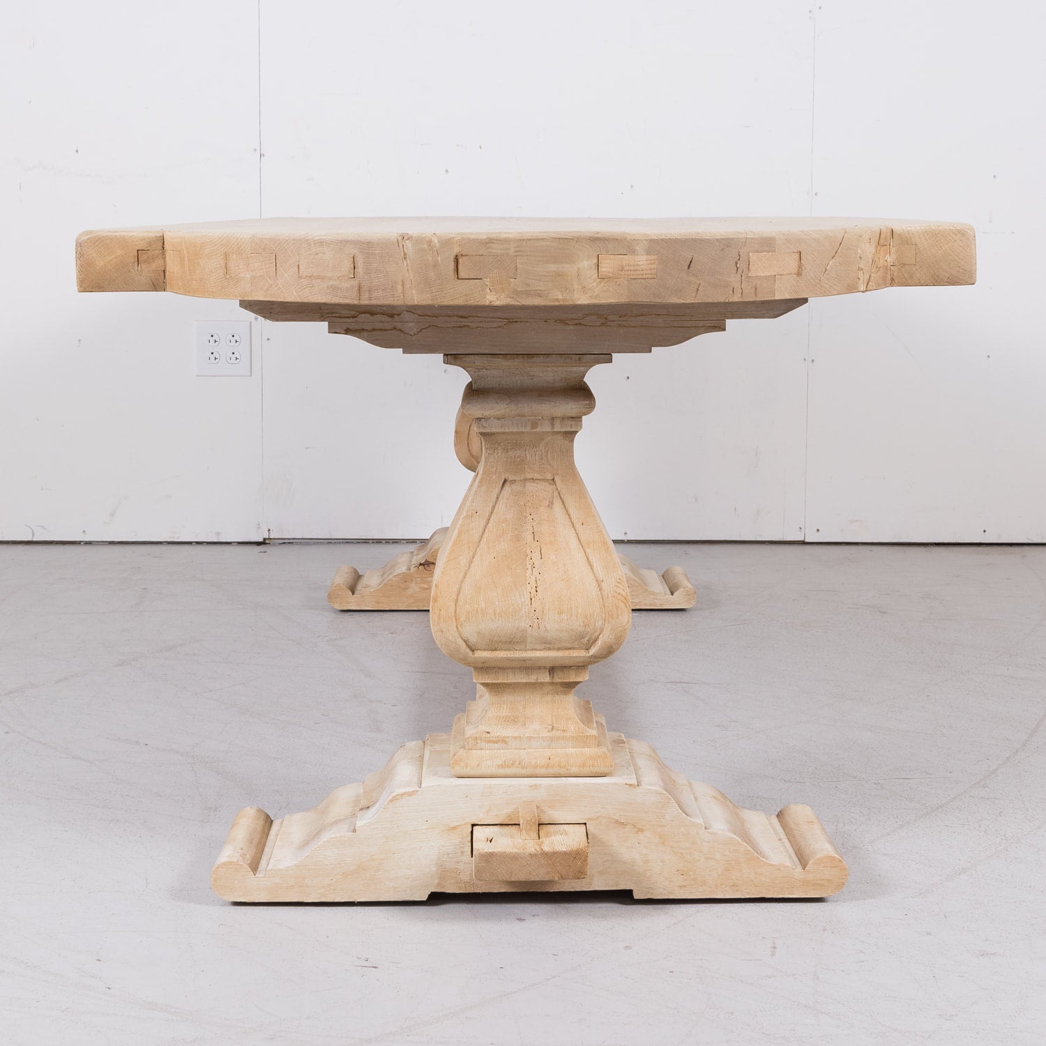 Early 20th Century French Bleached Oak Monastery Trestle Table