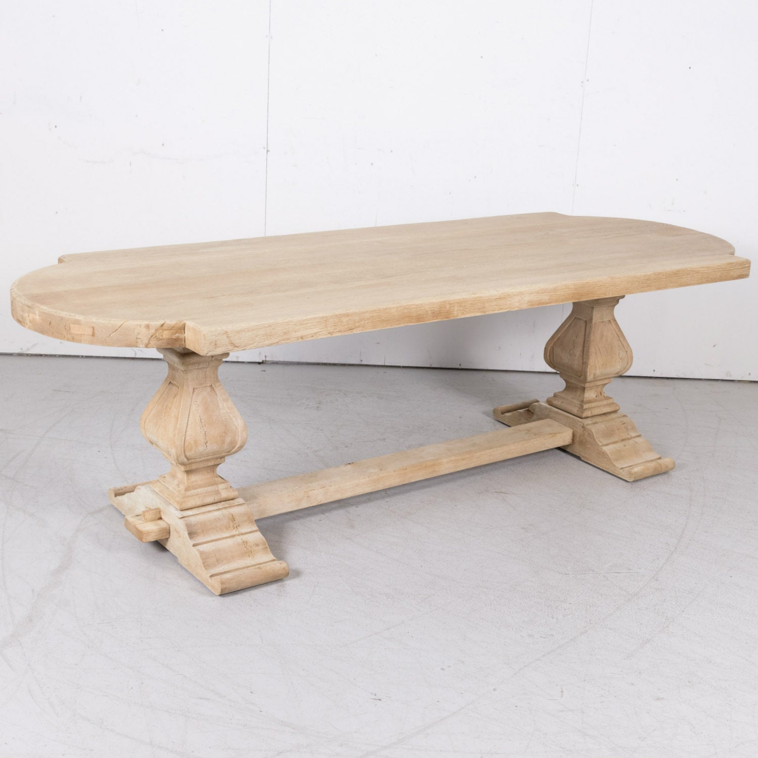 Early 20th Century French Bleached Oak Monastery Trestle Table