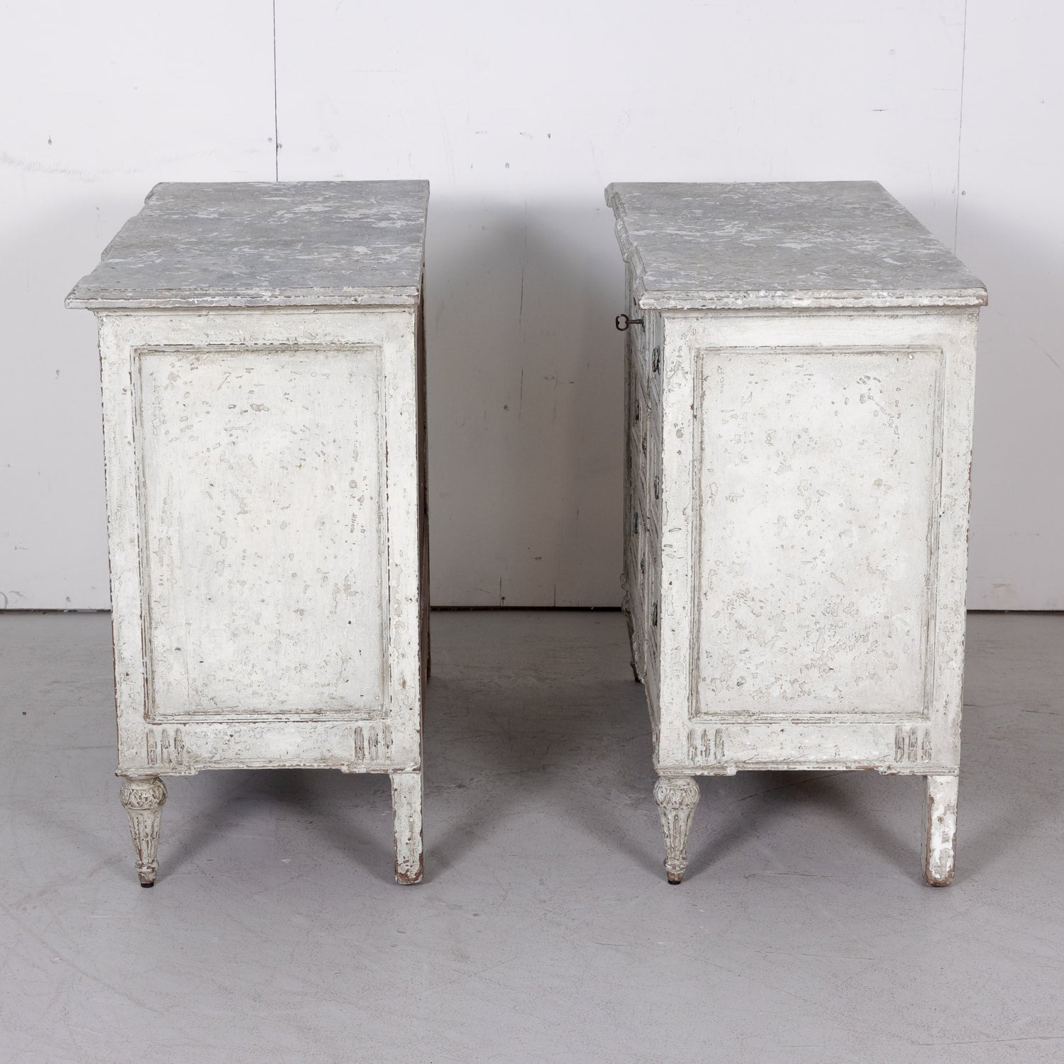 Pair of 18th Century French Louis XVI Period Painted Commodes with Faux Marble Tops