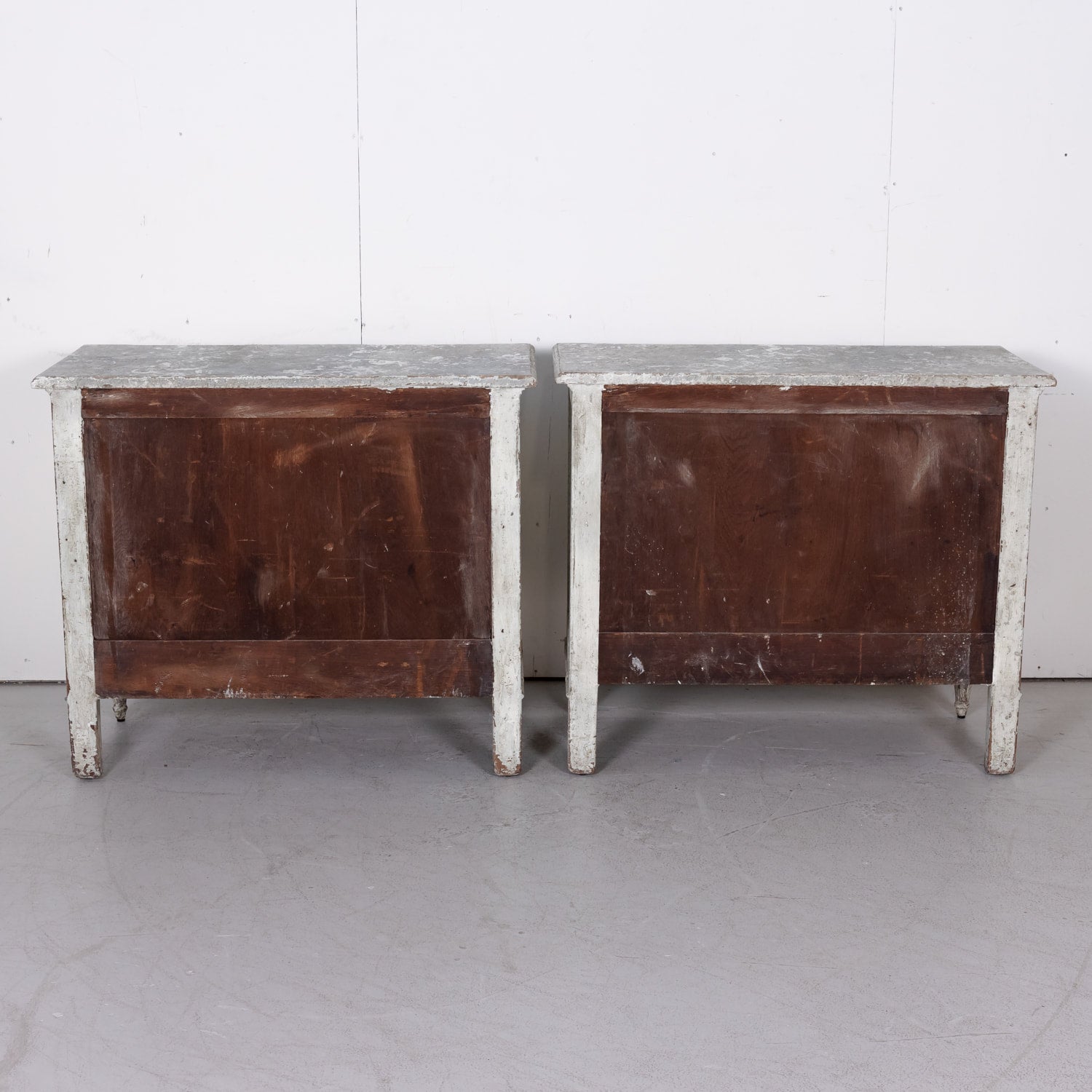 Pair of 18th Century French Louis XVI Period Painted Commodes with Faux Marble Tops
