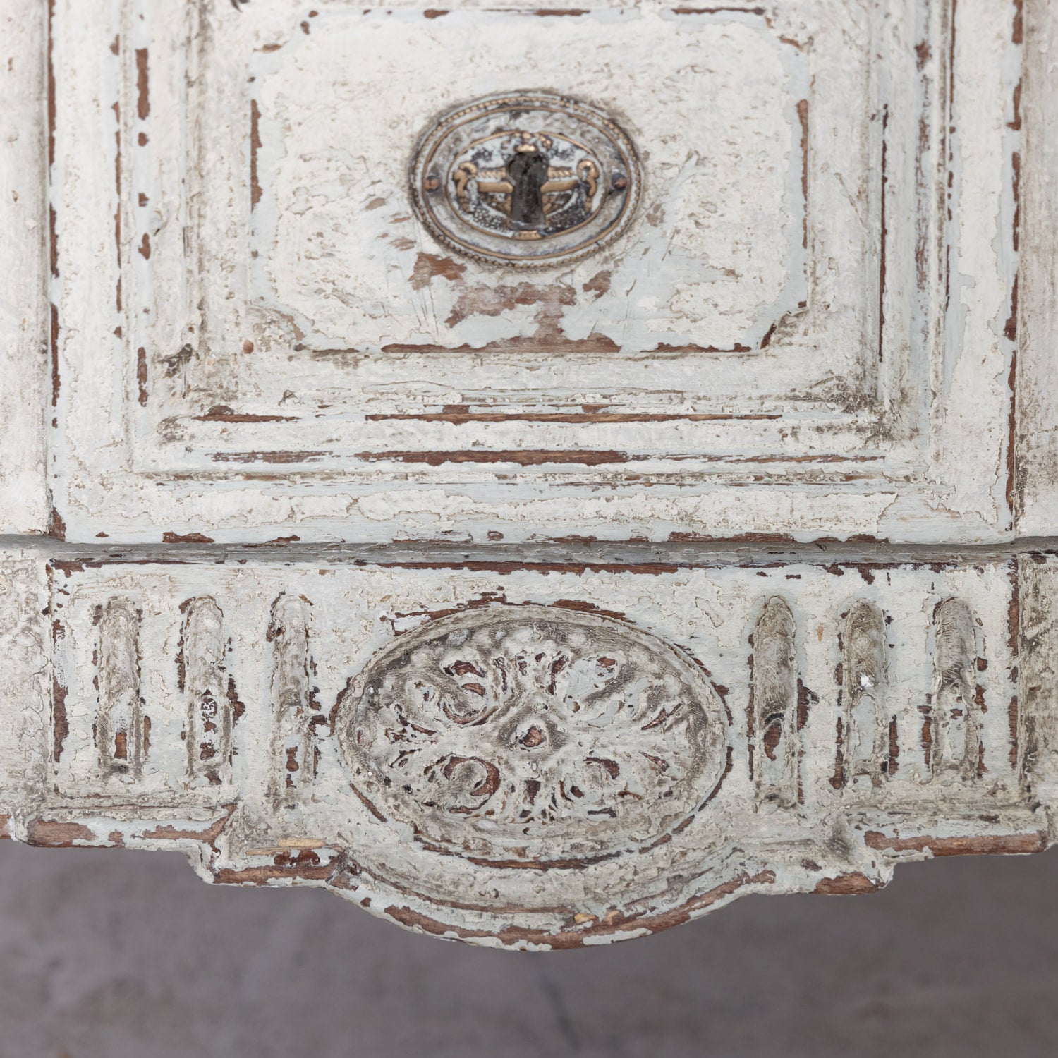 Pair of 18th Century French Louis XVI Period Painted Commodes with Faux Marble Tops