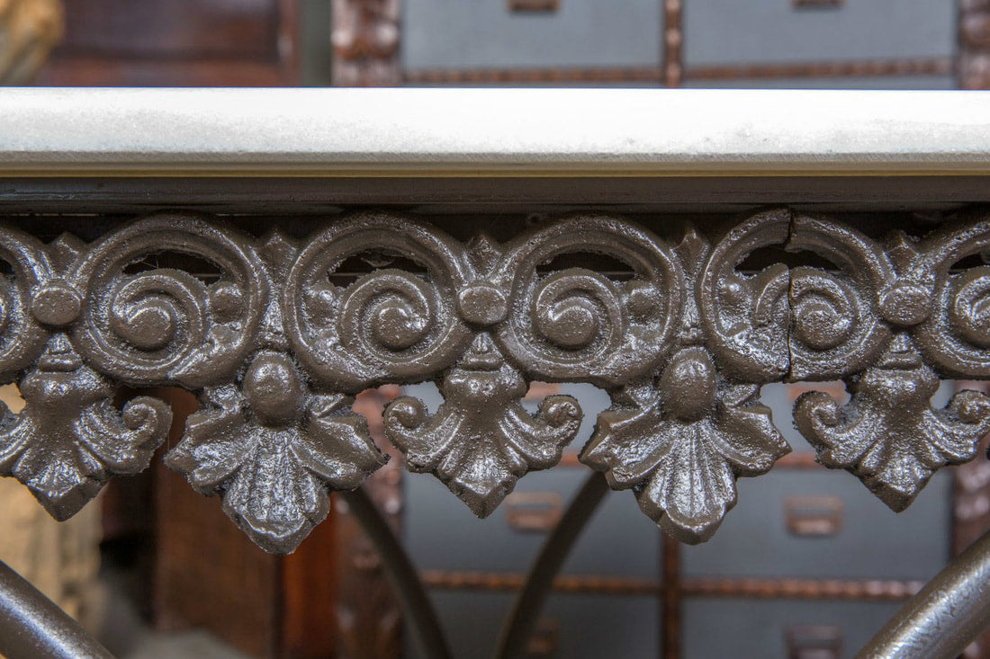 Small French Iron Butcher or Pastry Table with Marble Top