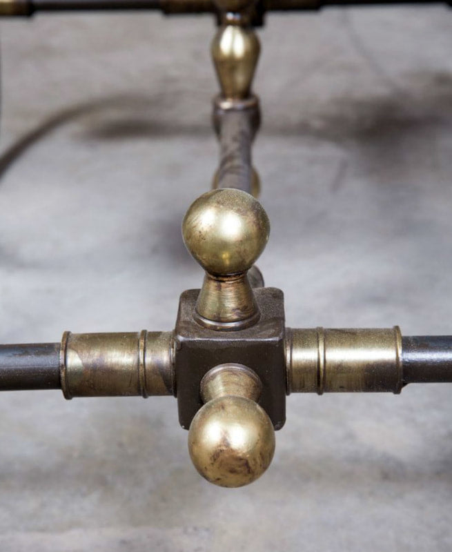 Small French Iron Butcher or Pastry Table with Marble Top
