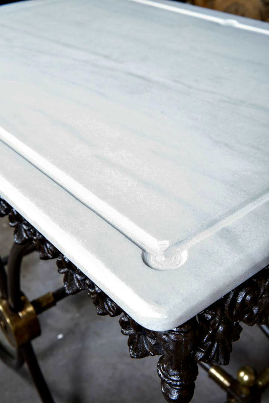 Small French Iron Butcher or Pastry Table with Marble Top