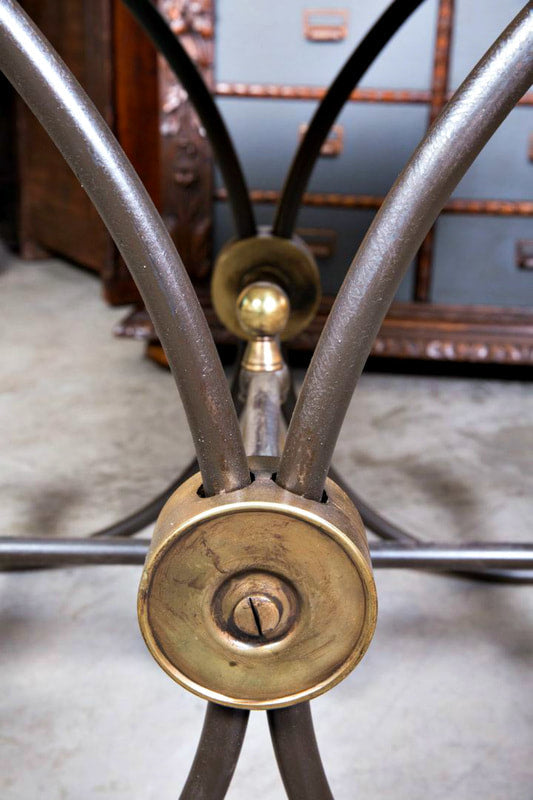 Small French Iron Butcher or Pastry Table with Marble Top