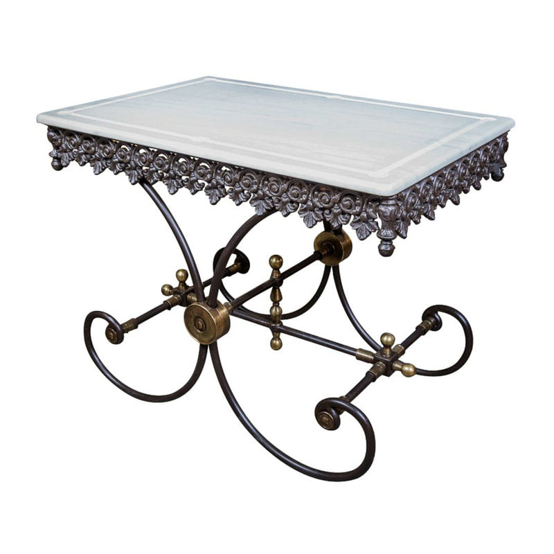 Small French Iron Butcher or Pastry Table with Marble Top